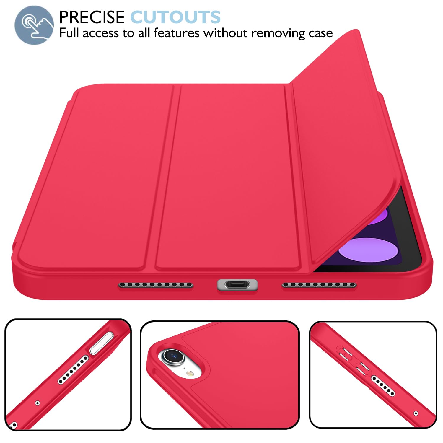 Imieet Ipad Mini 7 Case 2024 (A17 Pro), Ipad Mini 6 Case (8.3 Inch,2021 Model), Ipad Mini 7Th/6Th Generation Case With Pencil Holder, Trifold Stand Smart Case With Soft Tpu Back,Red