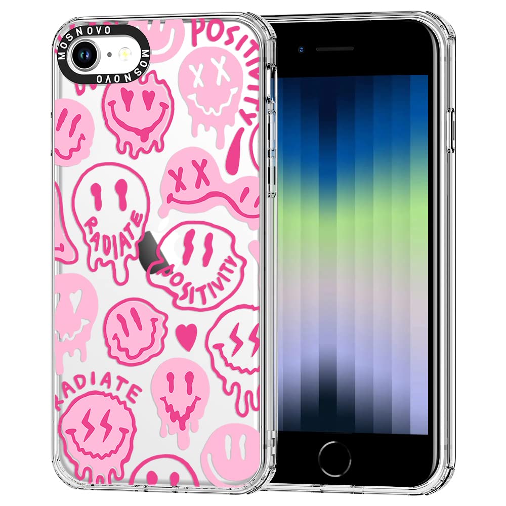Mosnovo Clear Case With Pink Dripping Smiles Positivity Radiate Face For Iphone Se 2022 / Iphone Se 3 / Iphone Se 2020 Case/Ipho