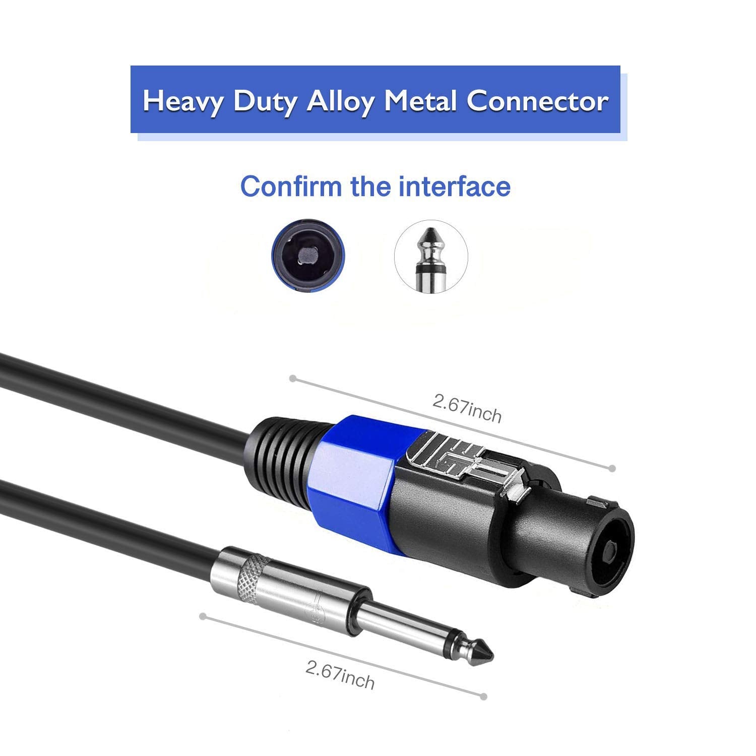 Yuyaokk 2Pack 100 Ft Speakon To 1/4'' Male Speaker Cables, Professional 12 Gauge Awg Wire Audio Amplifier Connection Cord, Dj/Pa