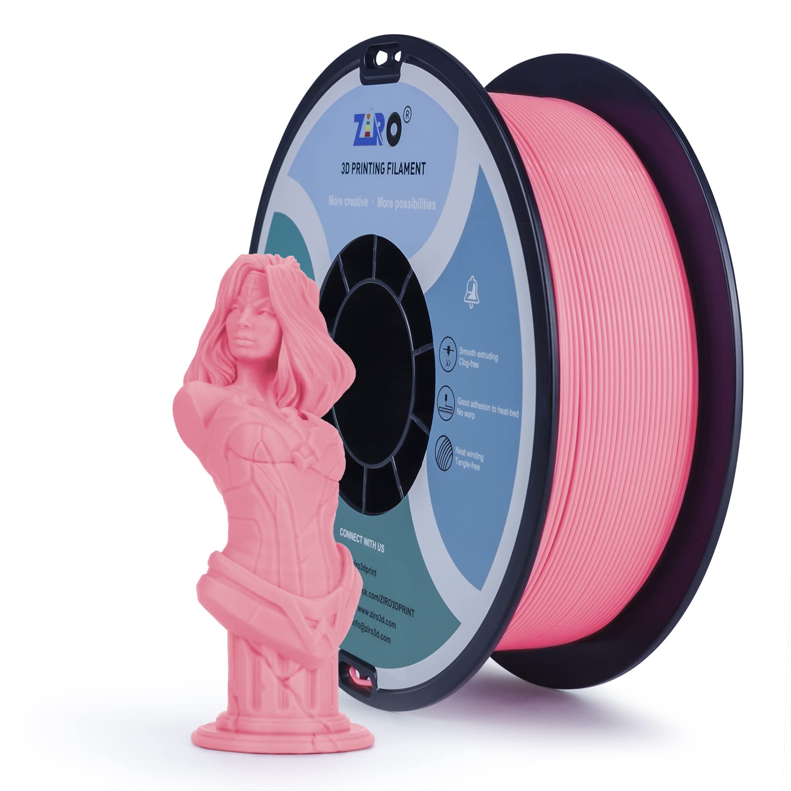 ZIRO PLA Filament 1.75mm, Pure Color 3D Printer Filament, PLA PRO Basic Color Series, 1.75MM 1KG Spool, Fit Most FDM Printers, P