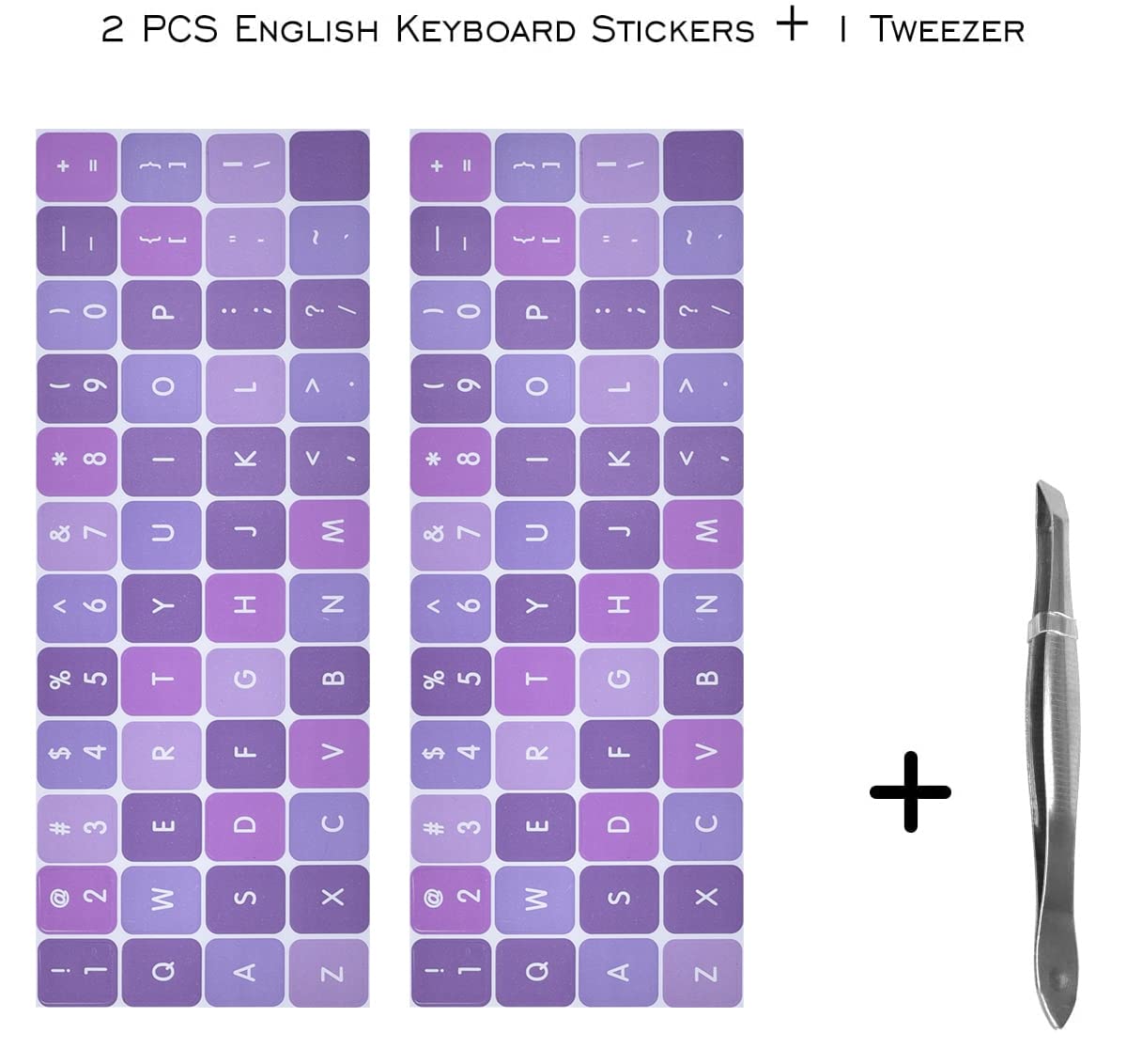 2Pcs English Keyboard Stickers With Tweezer, Universal Keyboard Sticker Purple Background With White Lettering Keyboard Letters