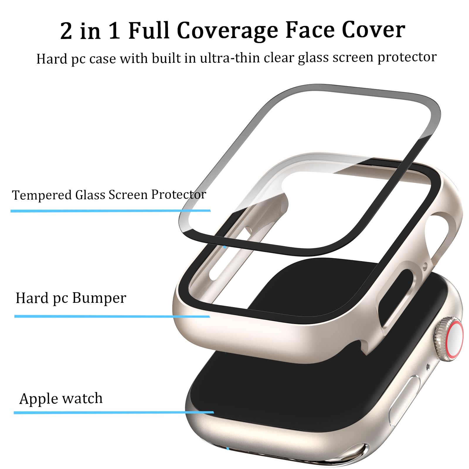 Haanilkyi [6 Pack] For Apple Watch Case Series 9 8 7 41Mm With Tempered Glass Screen Protector, Ultra Thin Full Coverage Hard Pc