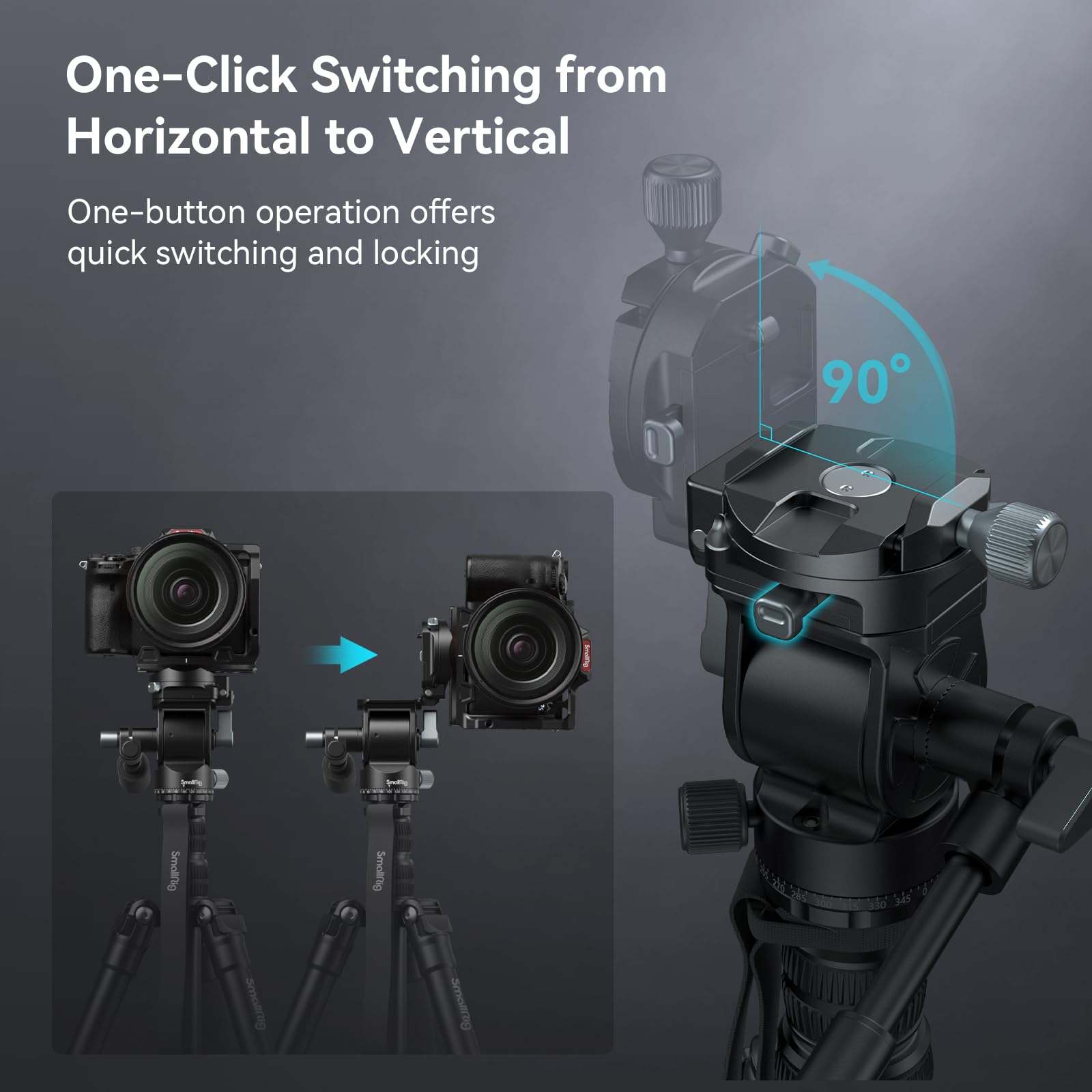 Smallrig Ct195 Video Tripod Kit, 73 Camera Tripod With Pan Tilt Fluid Head For Vertical/Horizontal Shooting, Max Load 15Kg / 33I