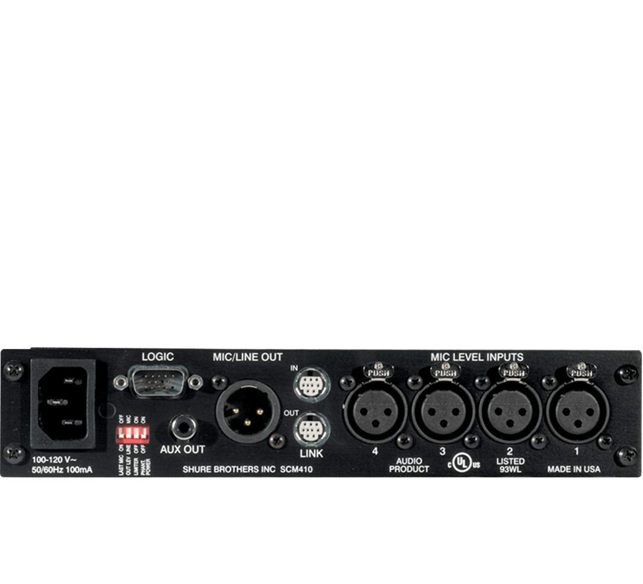 Shure Scm410 4 Channel Automatic Microphone Mixer (12V Phantom Power) With Logic Control, Intellimix Technology And Adjustable E