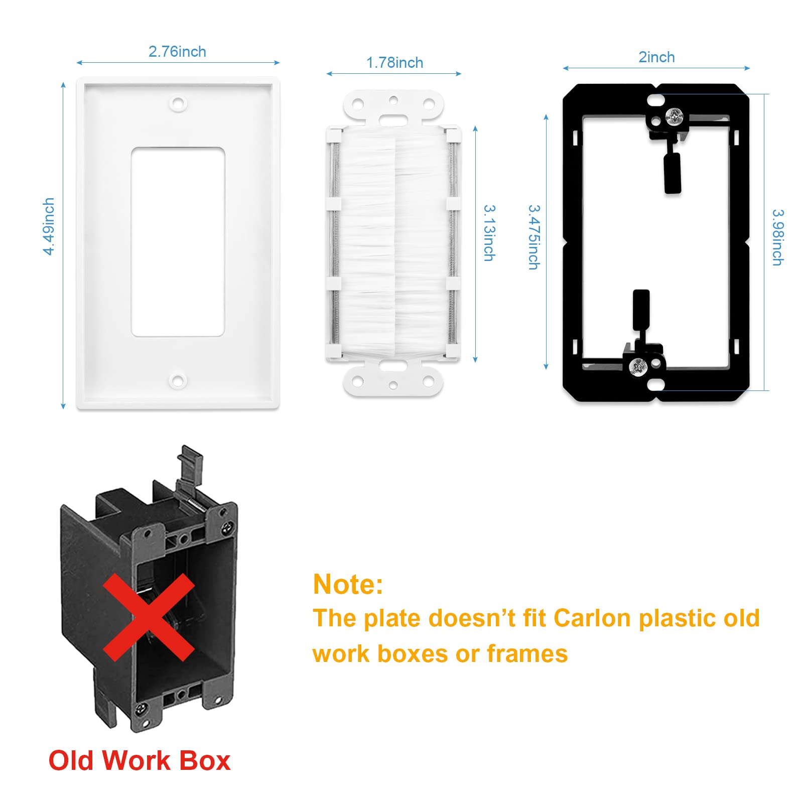 iwillink Brush Wall Plate 6-Pack with Low Voltage Mounting Bracket Single Gang ABS White