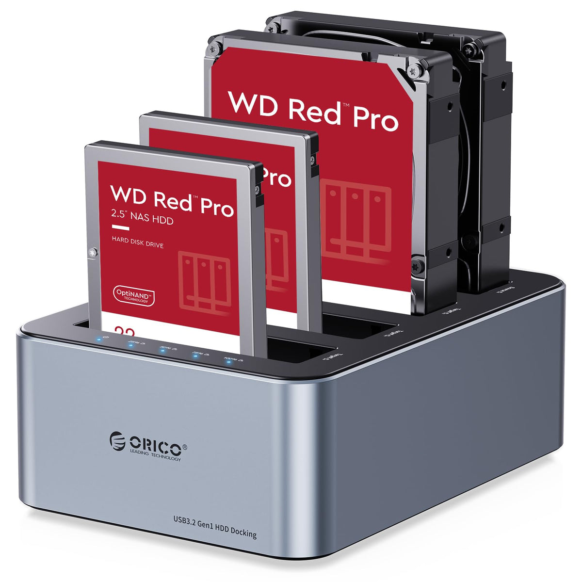 ORICO USB C 4 Bay Hard Drive Docking Station Aluminum USB 3.2 Gen 1 with Offline Clone for 2.5''/3.5'' SSD HDD Up to 20TB(4*20)  6646C3