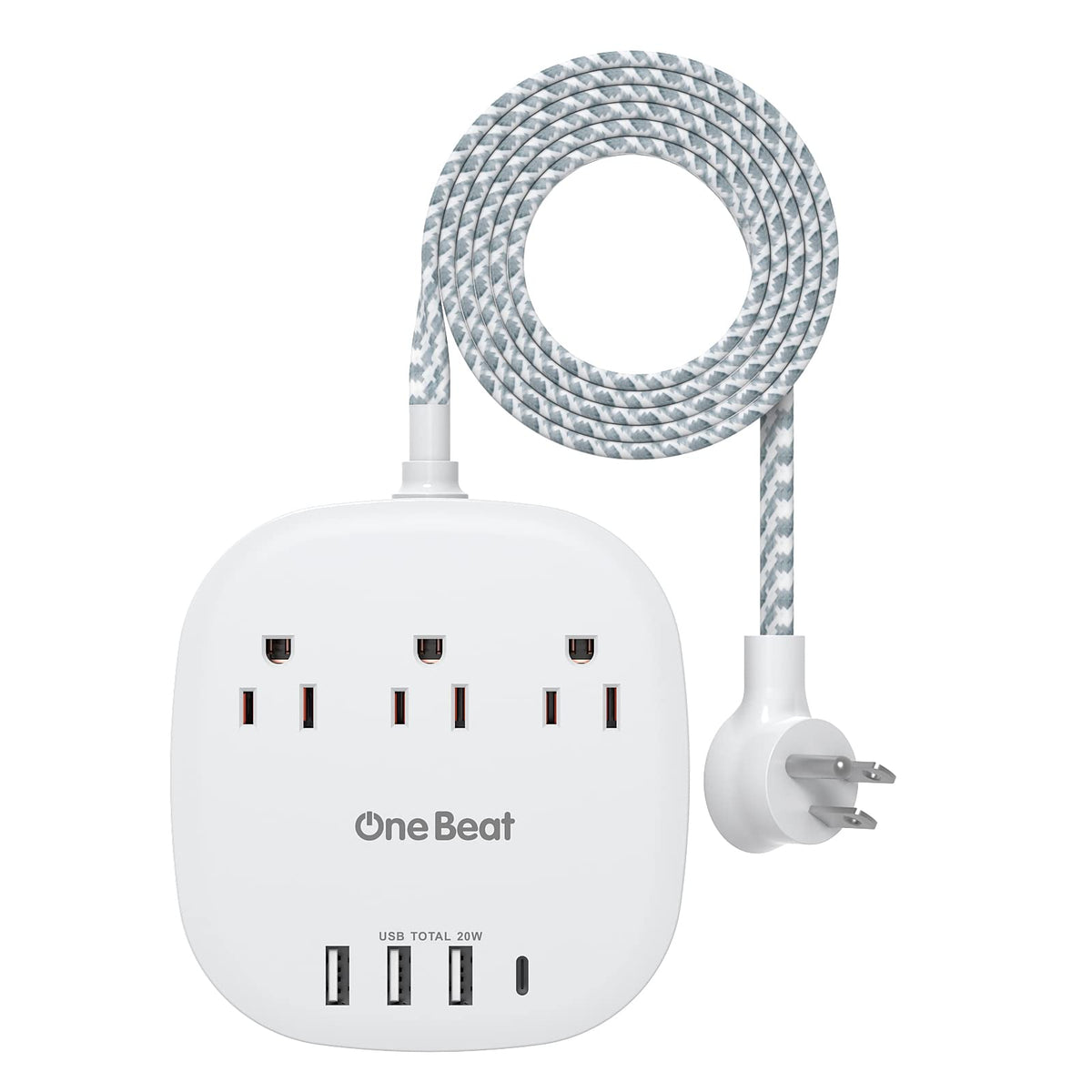 20W Usb C Power Strip, 3 Outlet 4 Usb Ports Flat Plug Power Strip No Surge Protector For Cruise Ship Travel, 5 Ft Long Extension