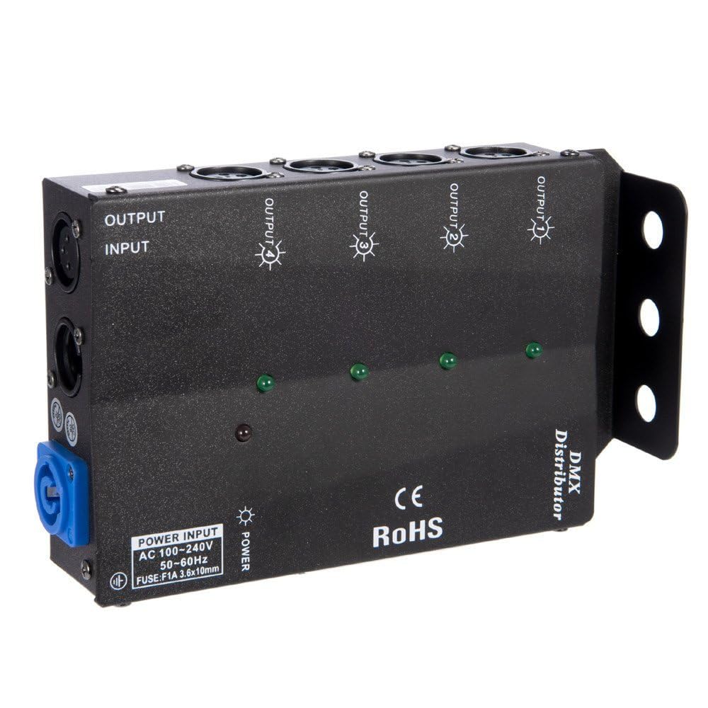 Mfl. 4 Way Isolated Dmx Splitter Amplifier Distributor With 3 Pin Outputs