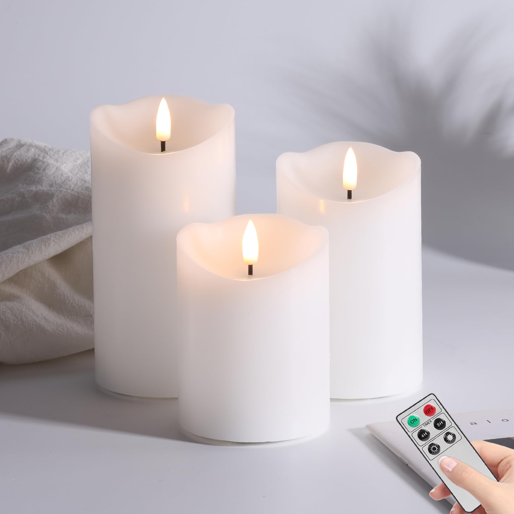 Girimax White Real Wax Flameless Pillar Candles With Remote, Flickering Battery Operated Led Candles F 3'' H 4'' 5'' 6''