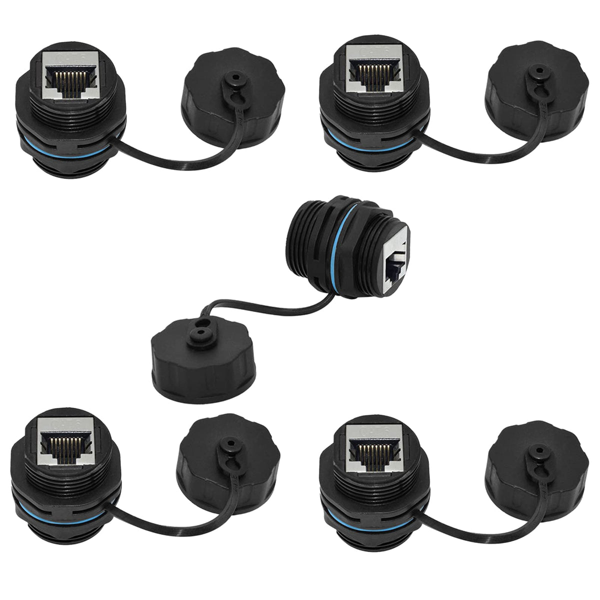 Penglin 5Pcs Rj45 Panel Mount Waterproof Connector,Shielded Rj45 Cat5E/6 Industrial Bulkhead Feed Thru Coupler,Outdoor Ip68 Wate