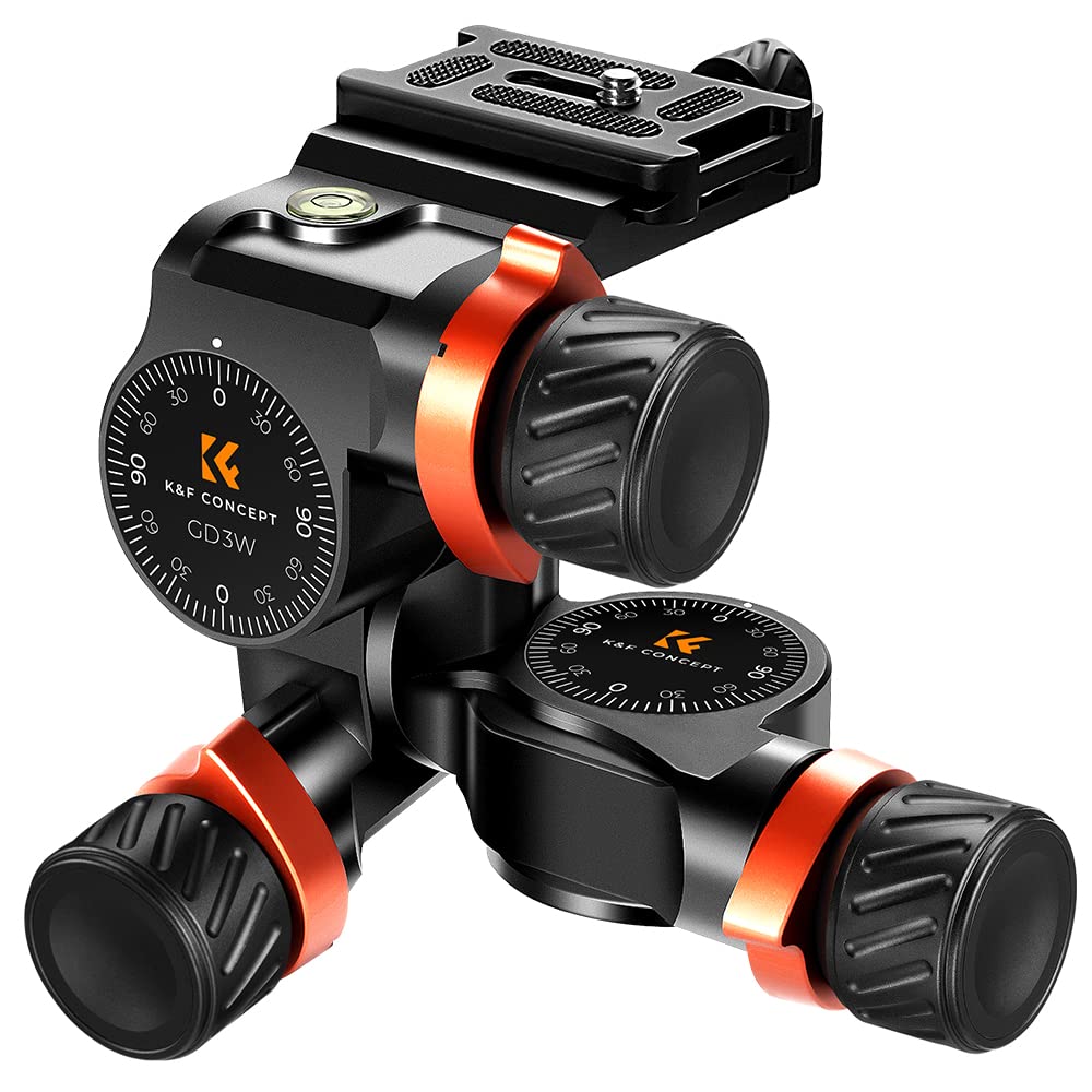 K&F Concept 3 Way Geared Tripod Head, Millimeter Micro Adjustment, Full Cnc Aluminum Alloy Tripod Head, Maximum Load Capacity Of 6Kg For Star Shooting, Commercial Photography, Etc.