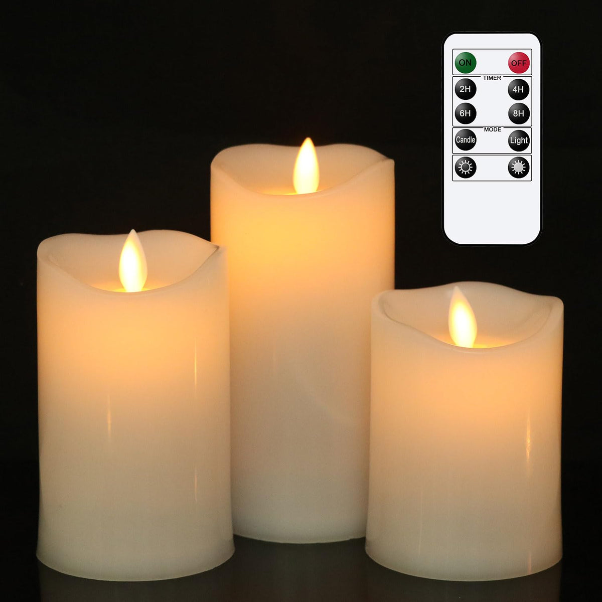 Eldnacele Waterproof Outdoor Flameless Candles With Remote Control, Battery Operated Flickering Led Pillar Candles For Indoor Ou