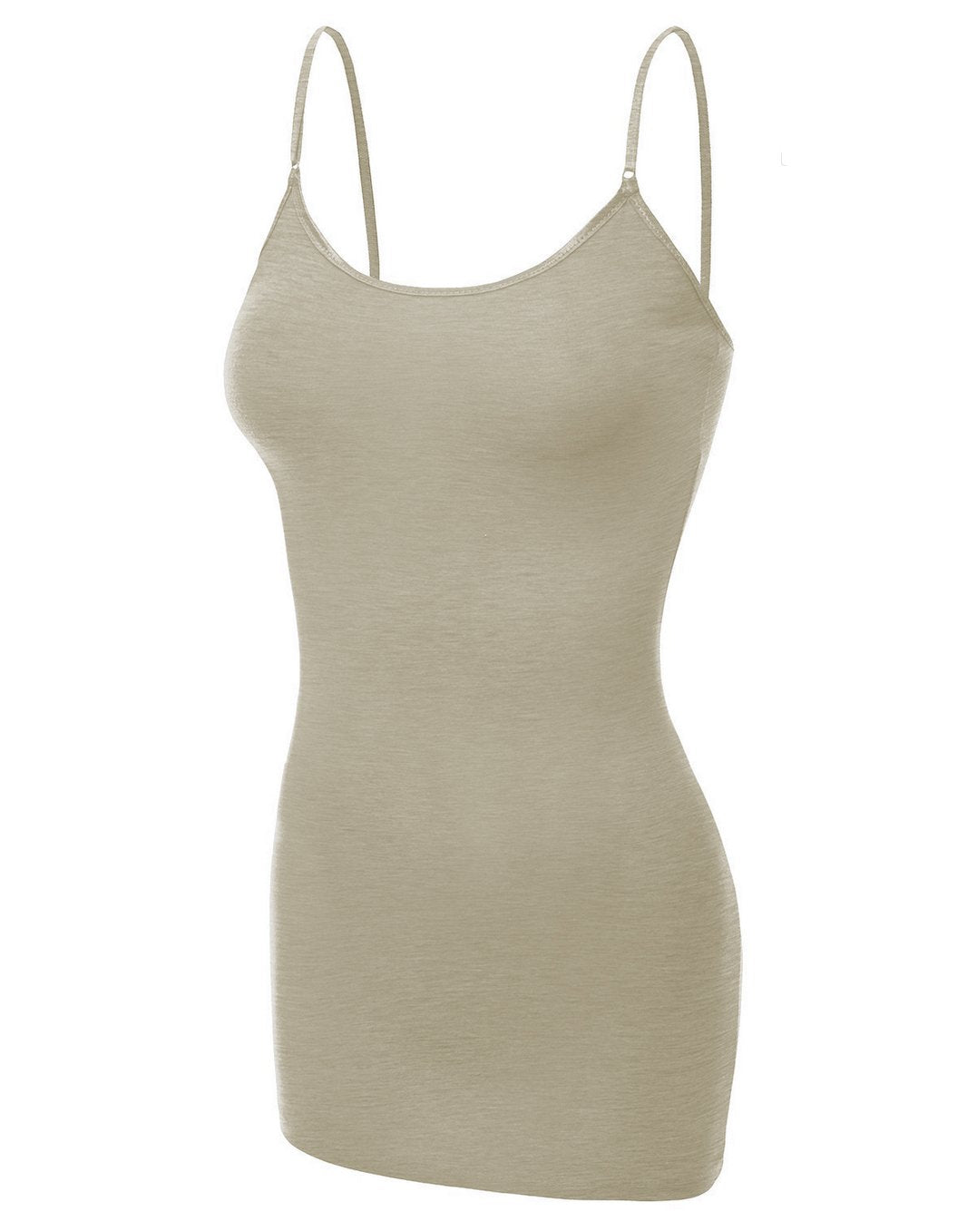 Emmalise Clothing Womens Basic Casual Plain Long Camisole Cami Top Tank, Medium, Oat