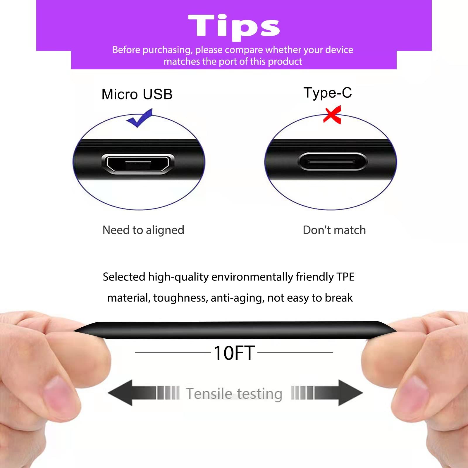 10Ft Charger Cord Compatible For Fujifilm Instax Share Sp 2 Sp 3 Mini Link, Instax Mini Link 2, Polaroid Zip, Hp Sprocket, Polaroid Mint, Kodak Mini/Printomatic, Lifeprint Canon Ivy Photo Printer