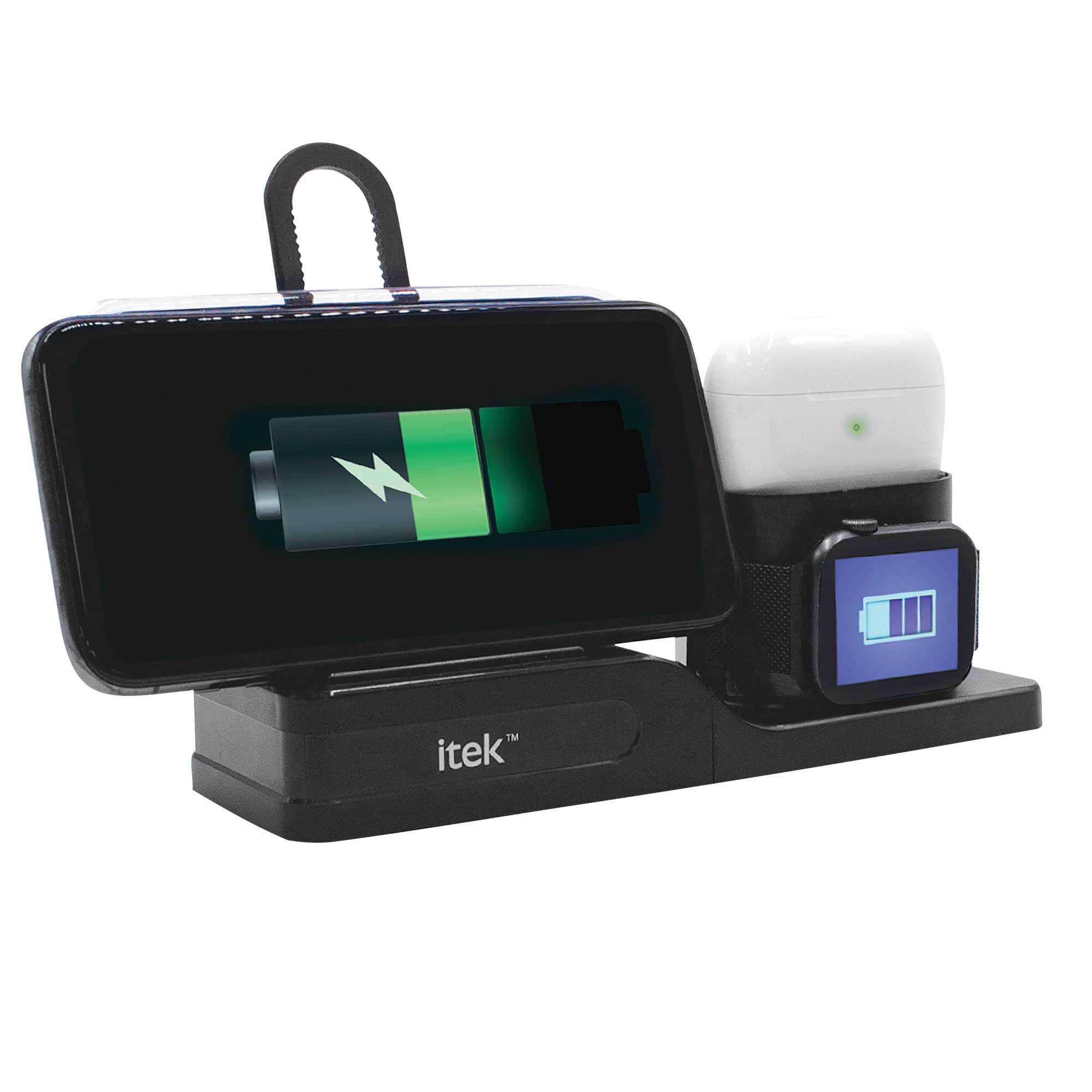 Itek 3-in-1 Qi Wireless Charging Stand, USB-C Cable, Black
