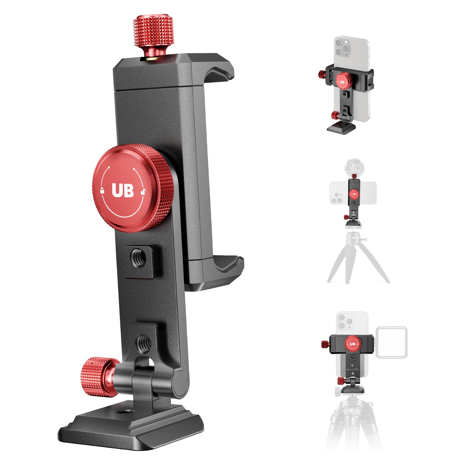 Ubeesize Metal Phone Tripod Mount Cold Shoes With Arca Qr Base, 3 Control Knob 360 Cell Phone Tripod Adapter For Iphone, Samsung