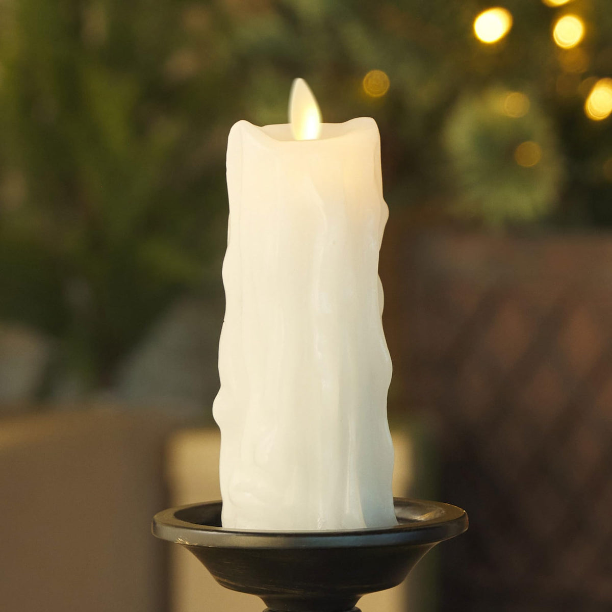 Luminara White Heavy Wax Drip Flameless Candle Heavy Dripped Led Pillar Real Wax Unscented Dripped Edge, Timer Function (2.5 X 6