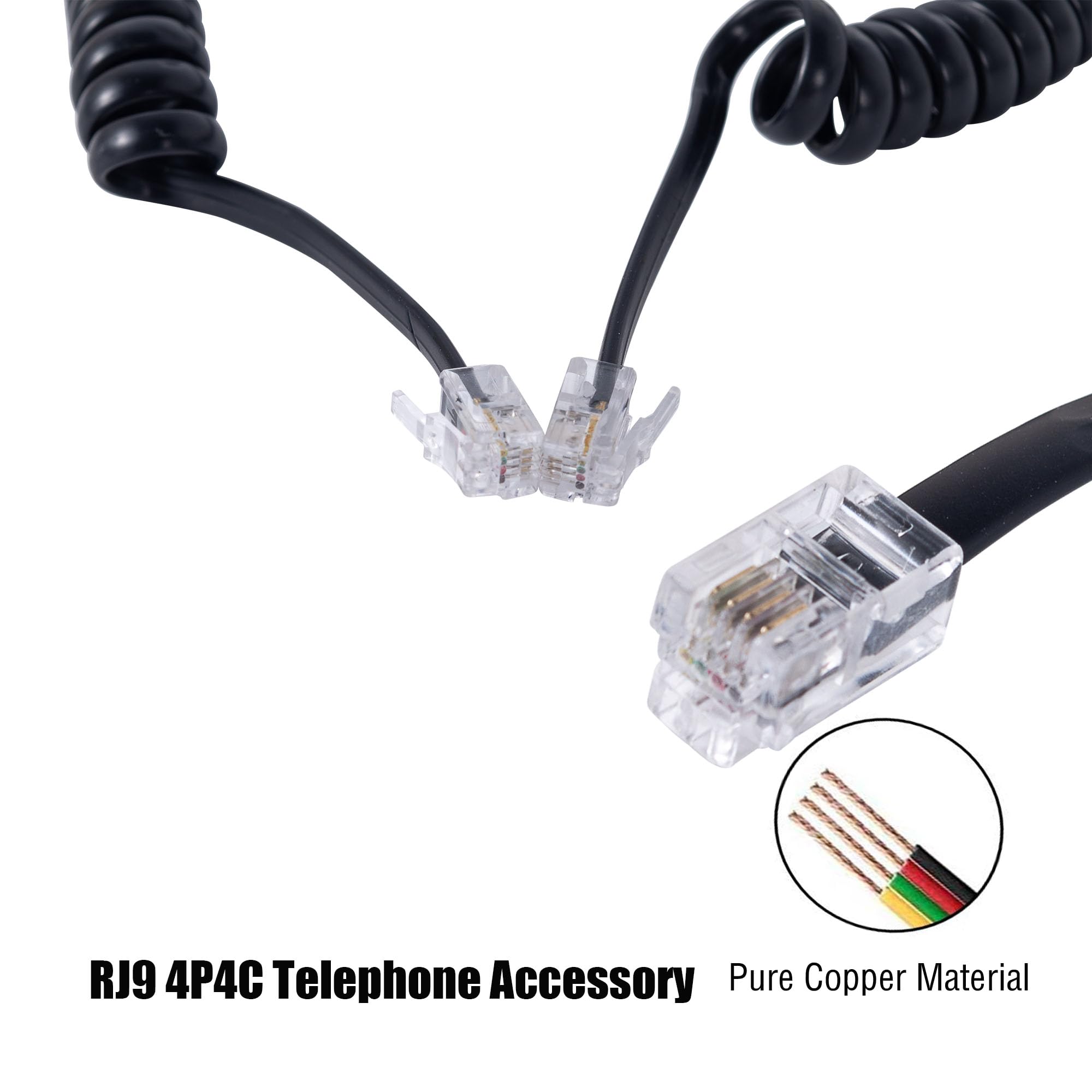Toyayayo Telephone Handset Cord, 5 Pack 6.5Ft Uncoiled / 1Ft Coiled Landline Phone Handset Cable 4P4C Telephone Accessory Black