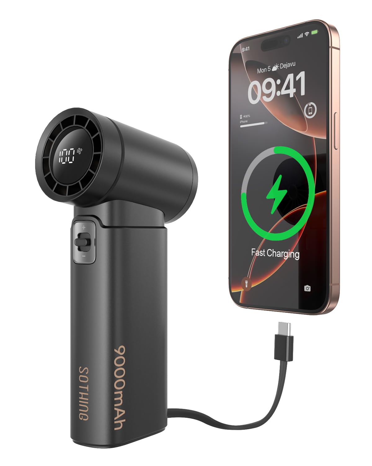 Handheld Fan - Portable Fan With Charger Power Bank, 9000Mah Hand Held Fan Rechargeable 18W Fast Charging, Type-C Input, 50000Rp