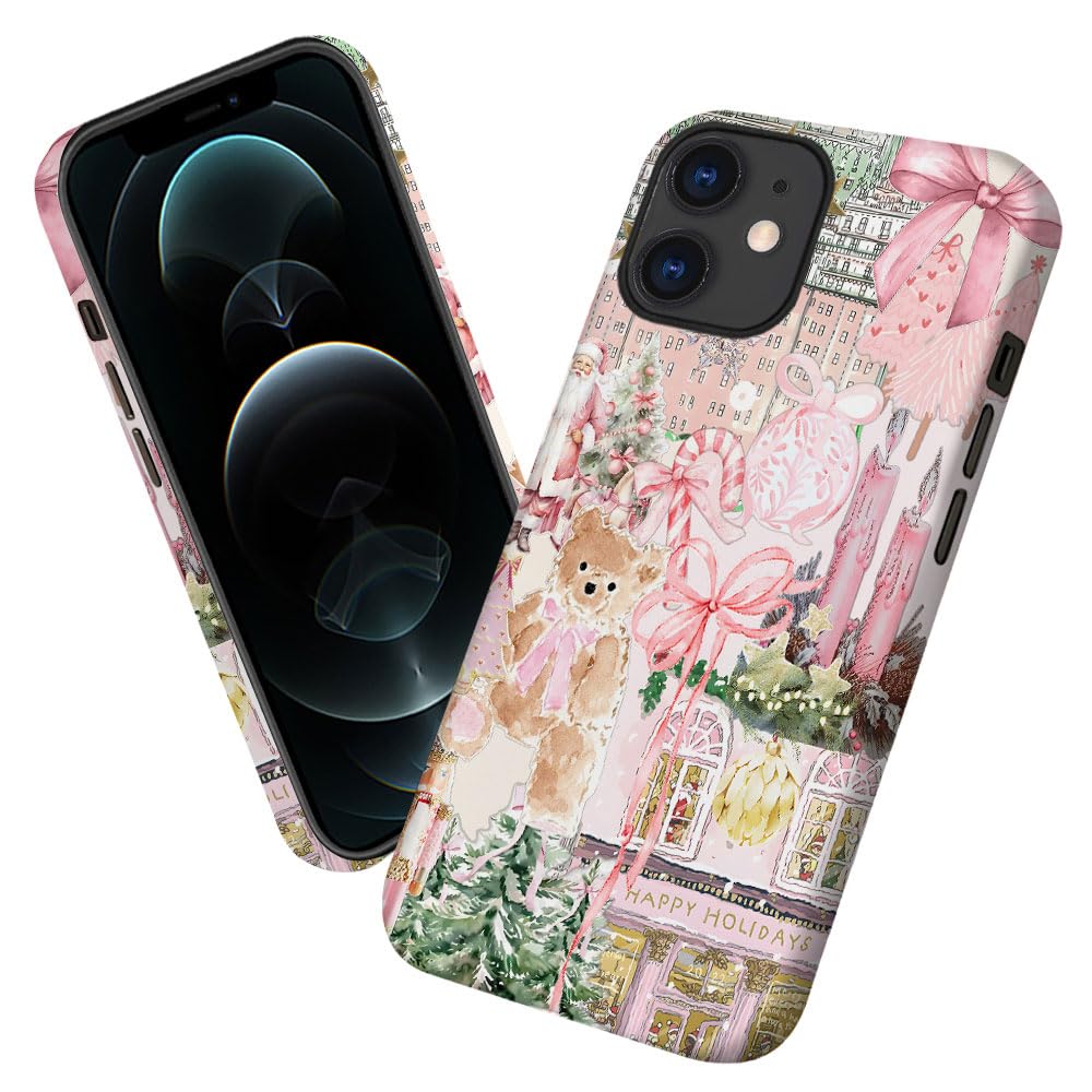 Case for iPhone 11,Pink Tree Christmas Holiday Phone Case Military-Grade Drop Protection Cover for Women Girl - Frosted