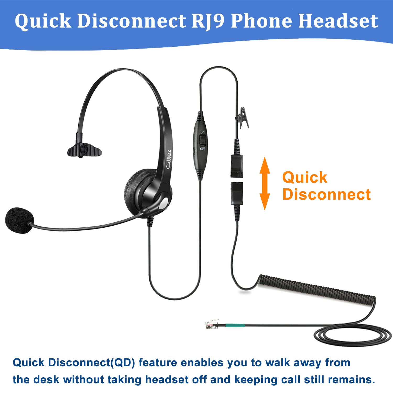 Rj9 Telephone Headset With Mic Noise Cancelling, Quick Disconnect Phone Headset Compatible With Polycom Voip Vvx311 Vvx411 Vvx25