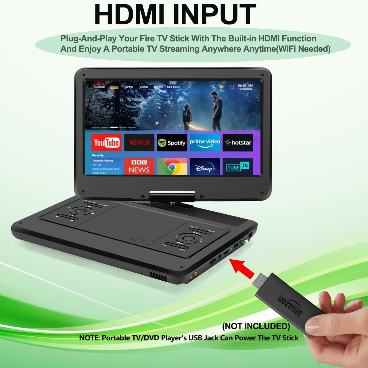 Feihe 16.5'' Inch Portable Tv/Dvd Player Combo With 14'' Hd Swivel Led Screen And Digital Tuner,Hdmi Input, Built In Battery, Du