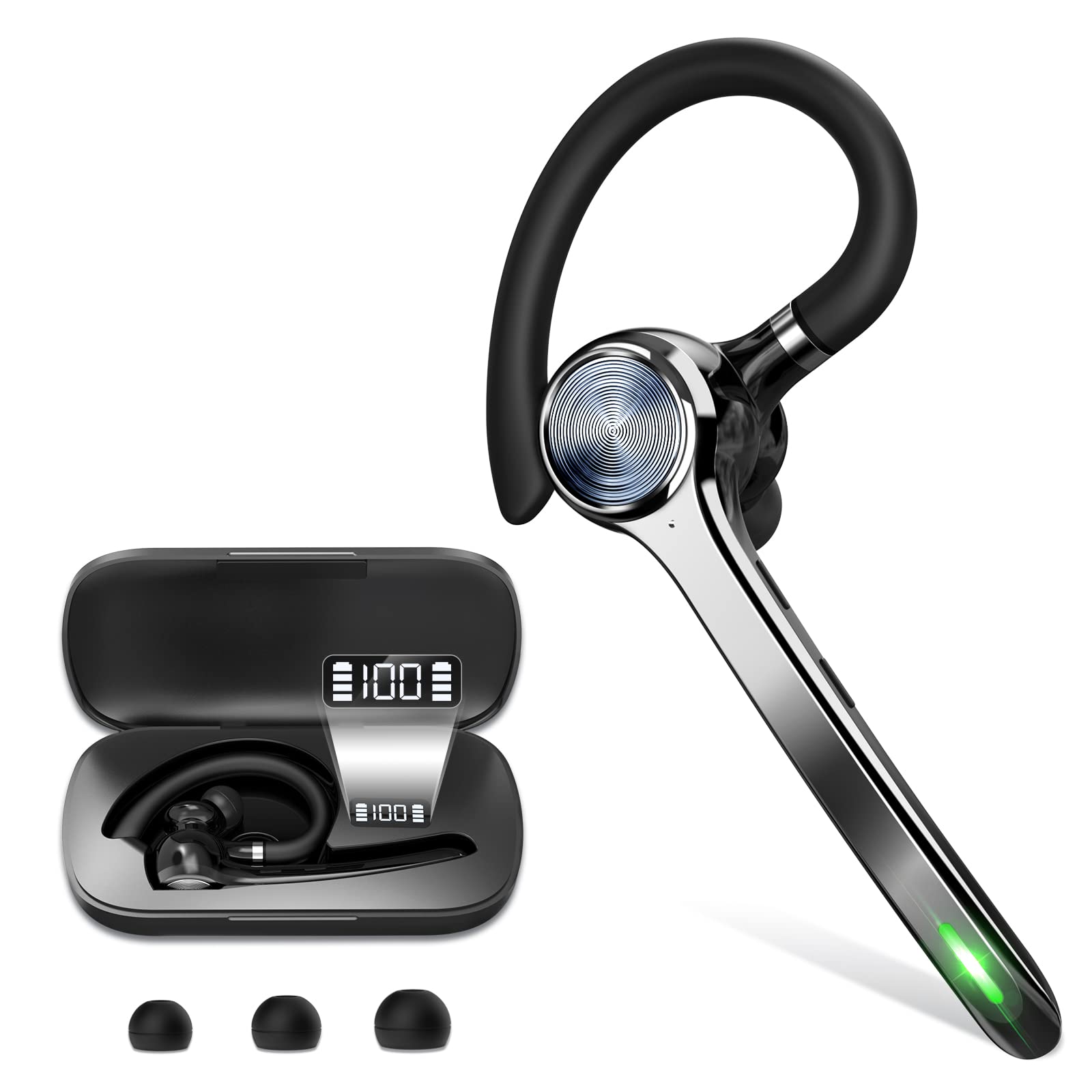 HEIBAS Bluetooth Headset, Wireless Bluetooth Earpiece with 500mAh Charging Case 72 Hours Talking Time Built-in Microphone for iO