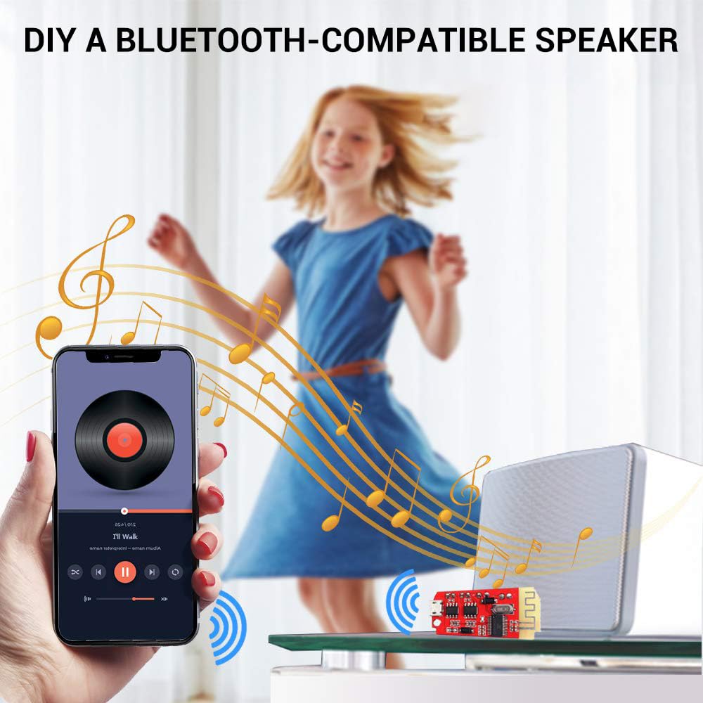 Audio Amplifier Board, Icstation ???? ????? Compatible Stereo Audio Amplifier Module 2X5W Bt 5.0 Mini Amplifier Board 3.7V 5V Fo