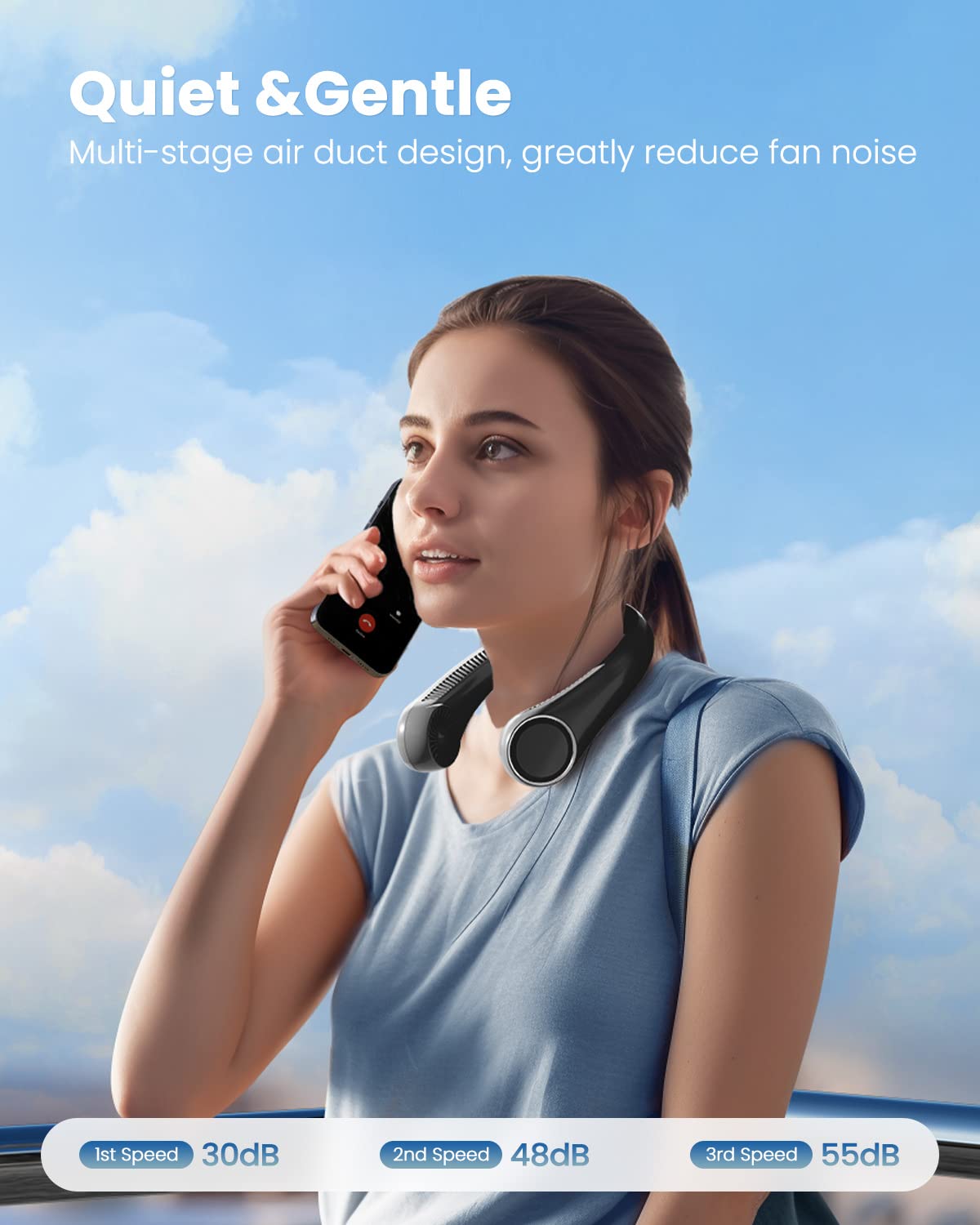 Gaiatop Portable Neck Fan, Rechargeable Hands Free Bladeless Mini Fans, 3 Speeds 72 Air Outlet, Free Adjustment Personal Cooling