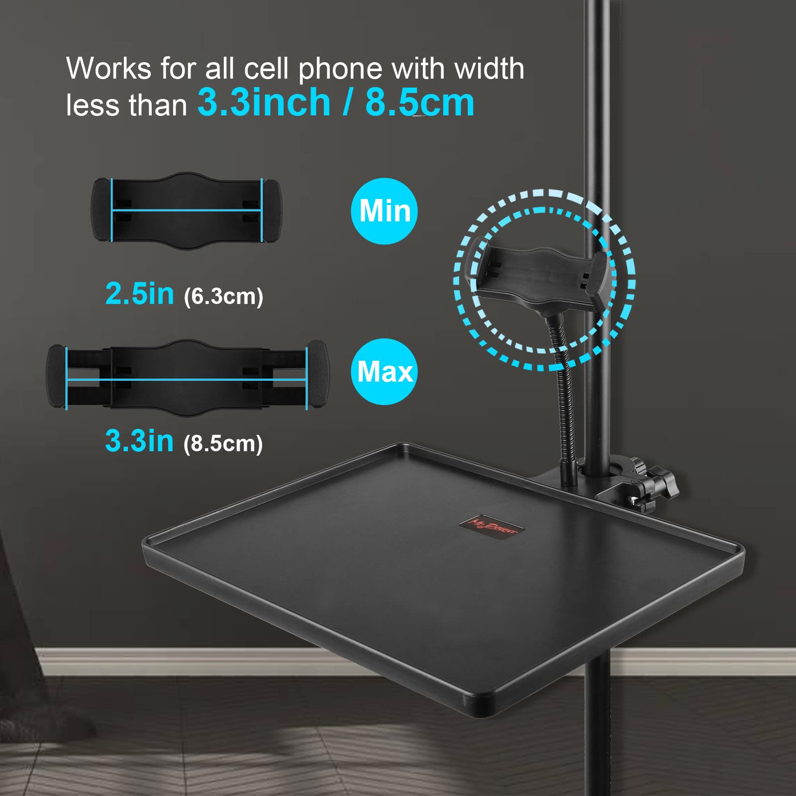Mr.Power Microphone Stand Plastic Tray With Phone Holder, Mic Stand Clamp On Rack Tray Holder For Most Mic Stands, For Stage, Li