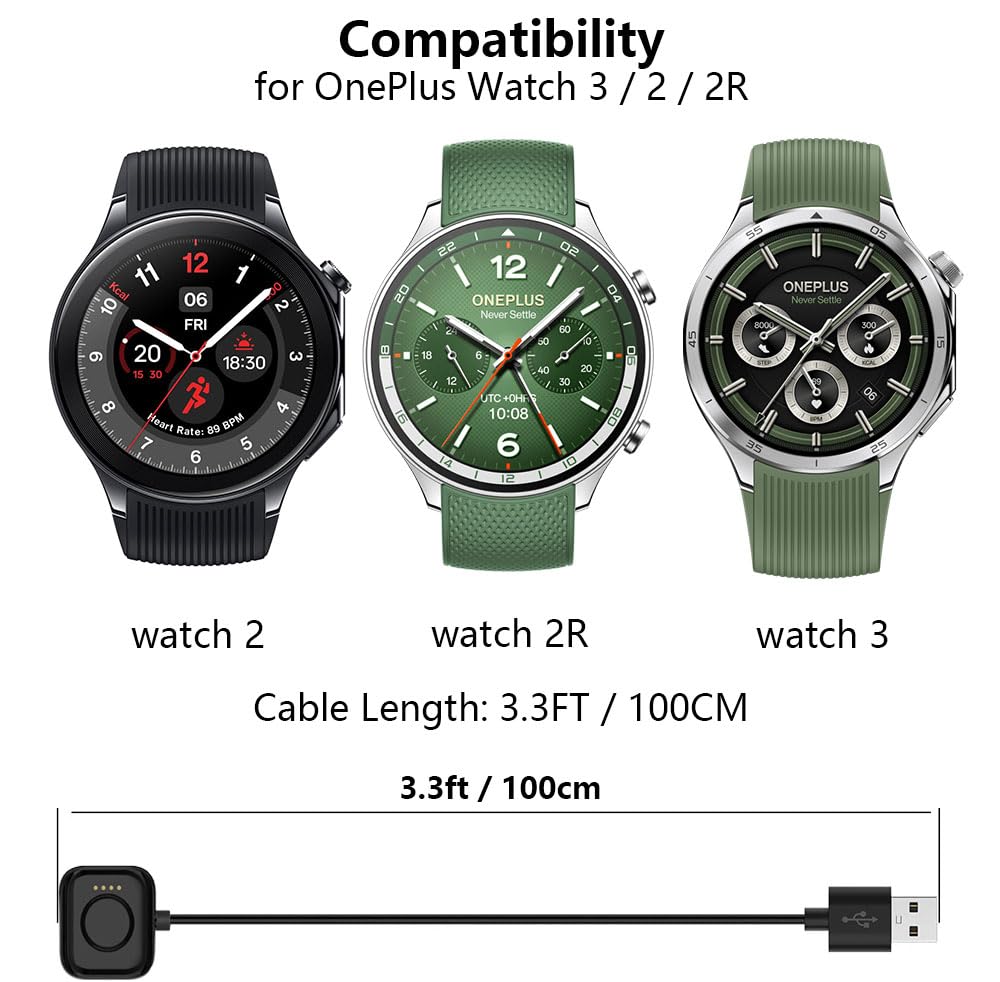 Charger Compatible With Oneplus Watch 3/2 / 2R, 3.3Ft Smart Watch Replacement Usb Charging Magnetic Cable Cord