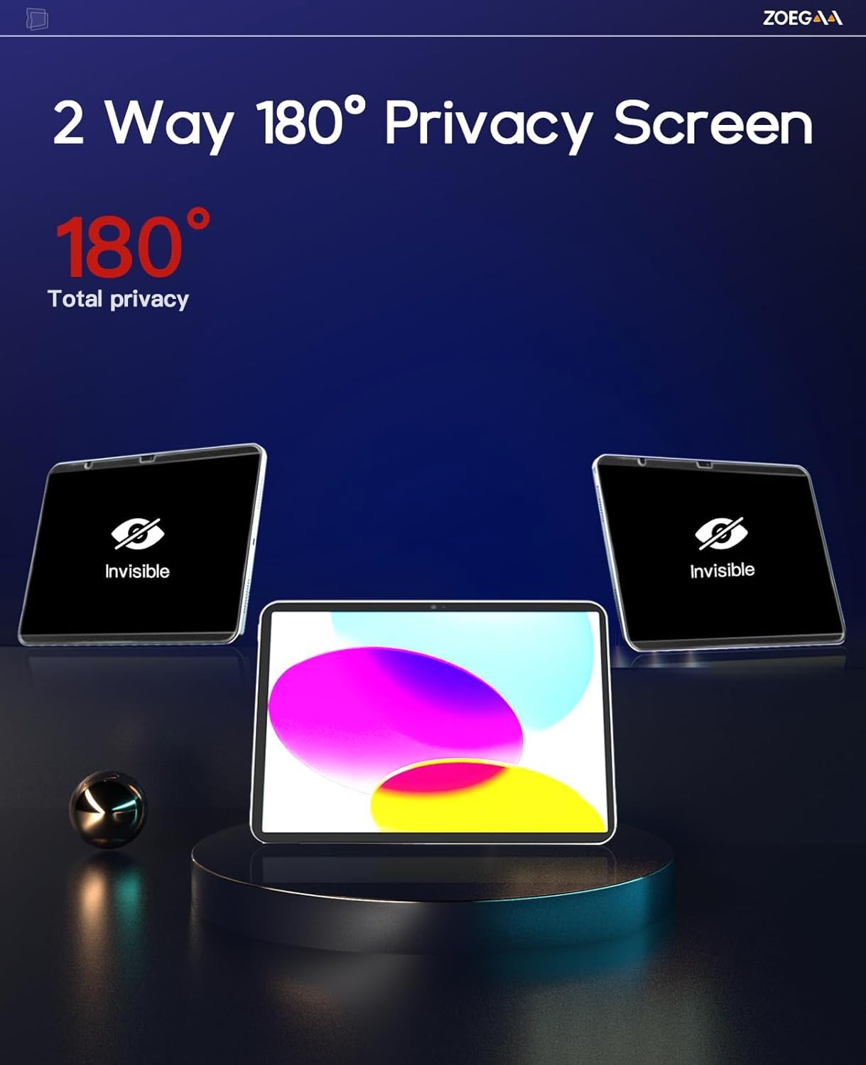 Zzoegaa Ipad 9Th Generation Privacy Screen Protector, Magnetic Privacy Screen Protector For Ipad 9Th 8Th 7Th Gen Inch & Ipad Air