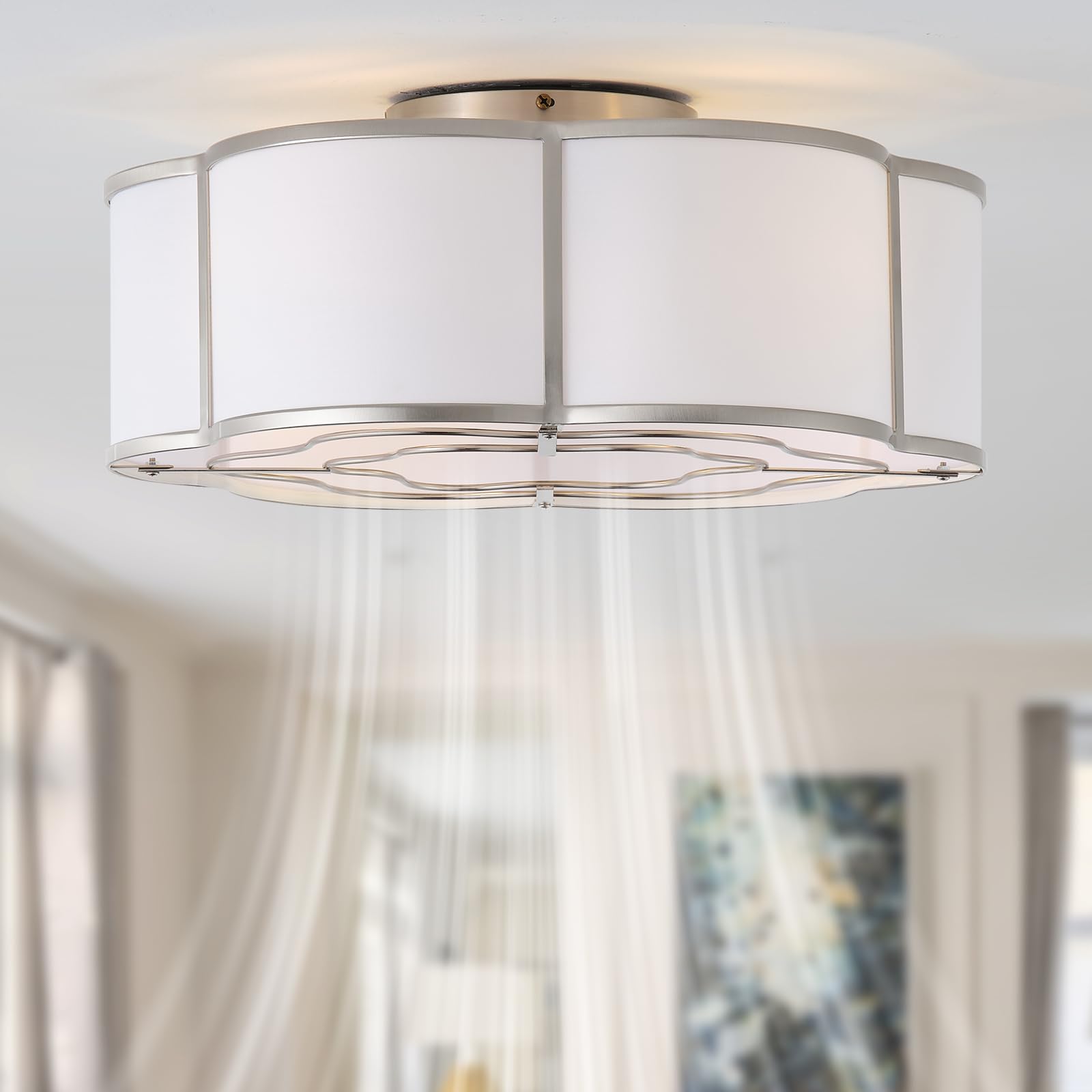 Bexilyny 20 Boho Ceiling Fan with Lights Flush Mount, Silver Enclosed Ceiling Fans with Lights Remote Control, Caged with 6 Spee