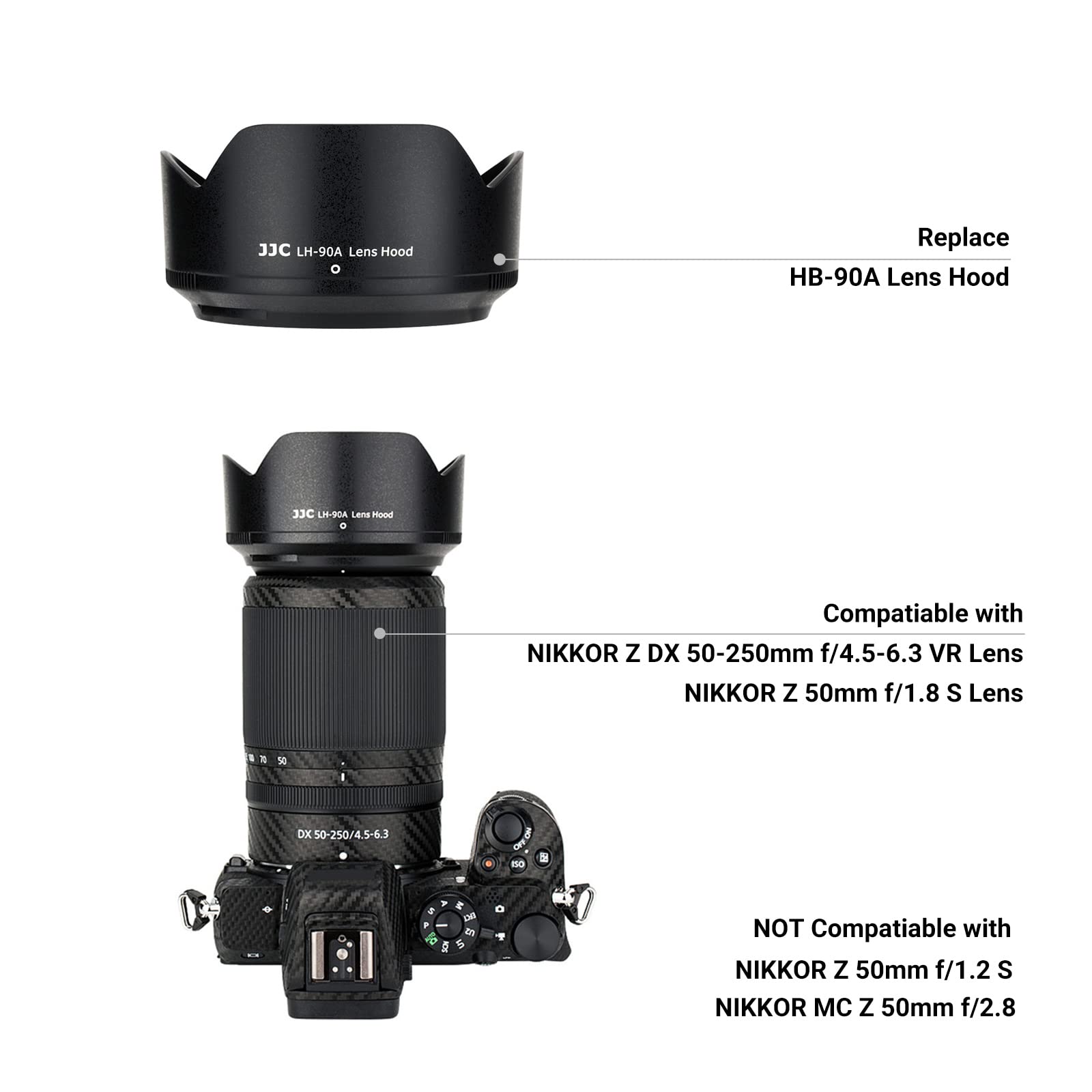 Lens Hood For Nikkor Z Dx 50 250Mm F4.5 6.3 Vr, Nikkor Z 50Mm F/1.8 S Lens, Reversible Lens Shade Replace Nikon Hb 90A And Hb 90