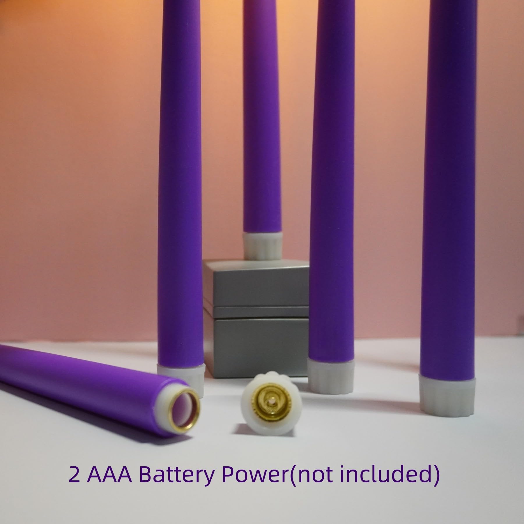 Ni Jasw Purple Flameless Taper Candles With Remote, Flickering Battery Operated Led Candlesticks Set Of 6