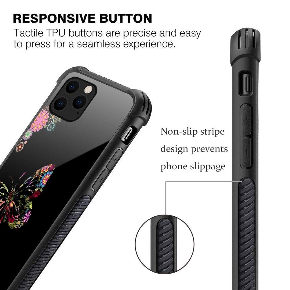 ZHEGAILIAN iPhone 13 Pro Max Phone Case Butterfly Flower Pattern Anti-Scratch Organic Glass TPU