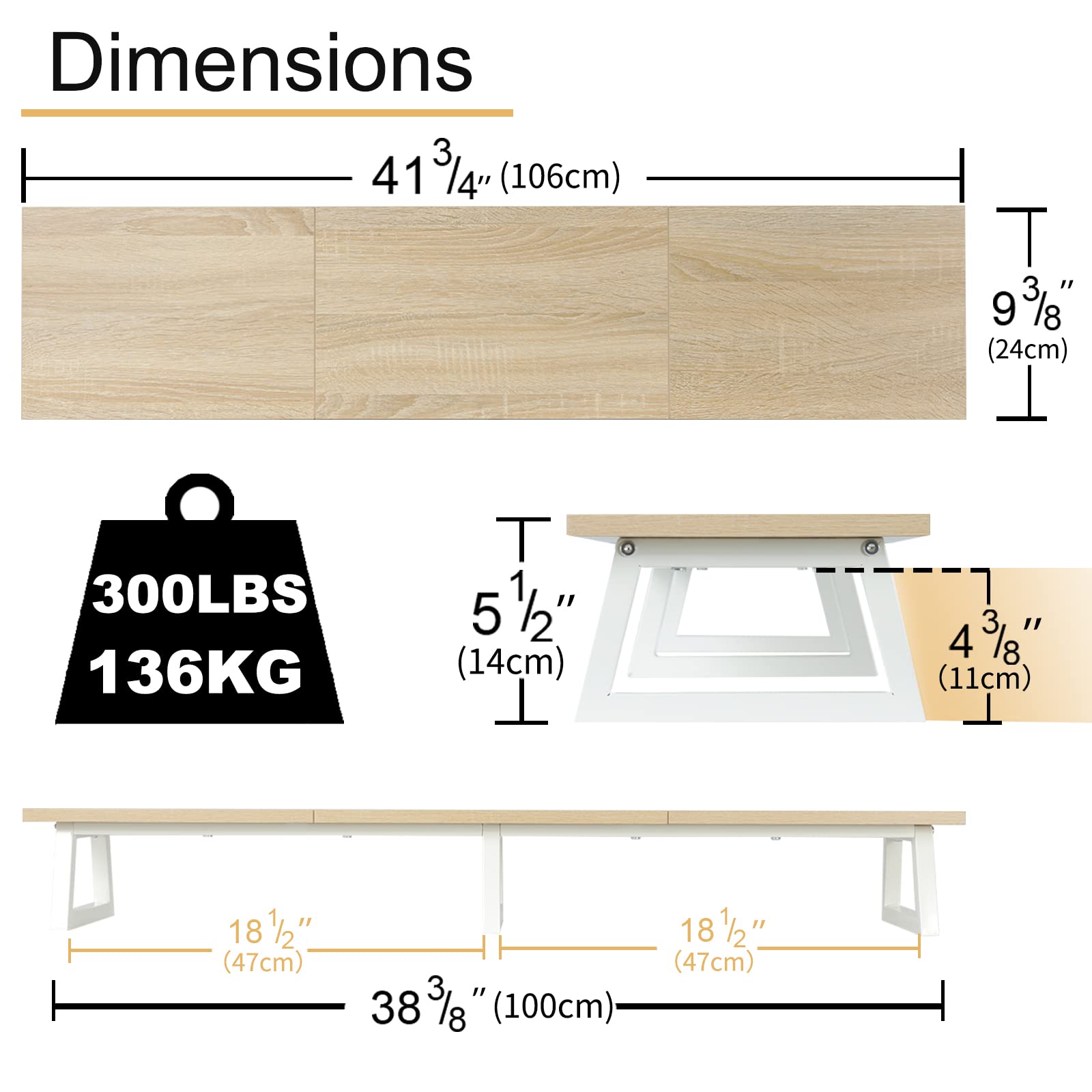Teamix 42 Inch Large Dual Monitor Riser, Extra Long Monitor Stand Riser Wide Tv Stand Riser Monitor Stand For 2 Monitors Wood &