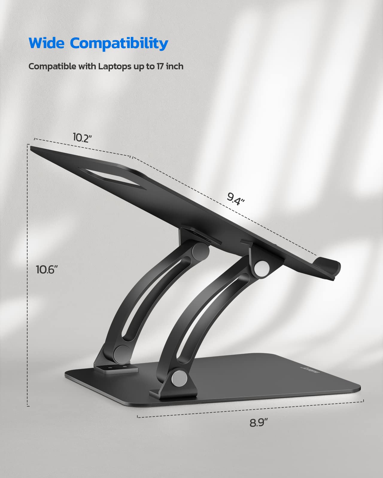 Nulaxy Fully Adjustable Laptop Stand For Desk, Dual Foldable Aluminum Computer Riser With Heat Vent, Ergonomic Notebook Holder Portable Office Accessories Compatible With All 10 17' Laptops, Black