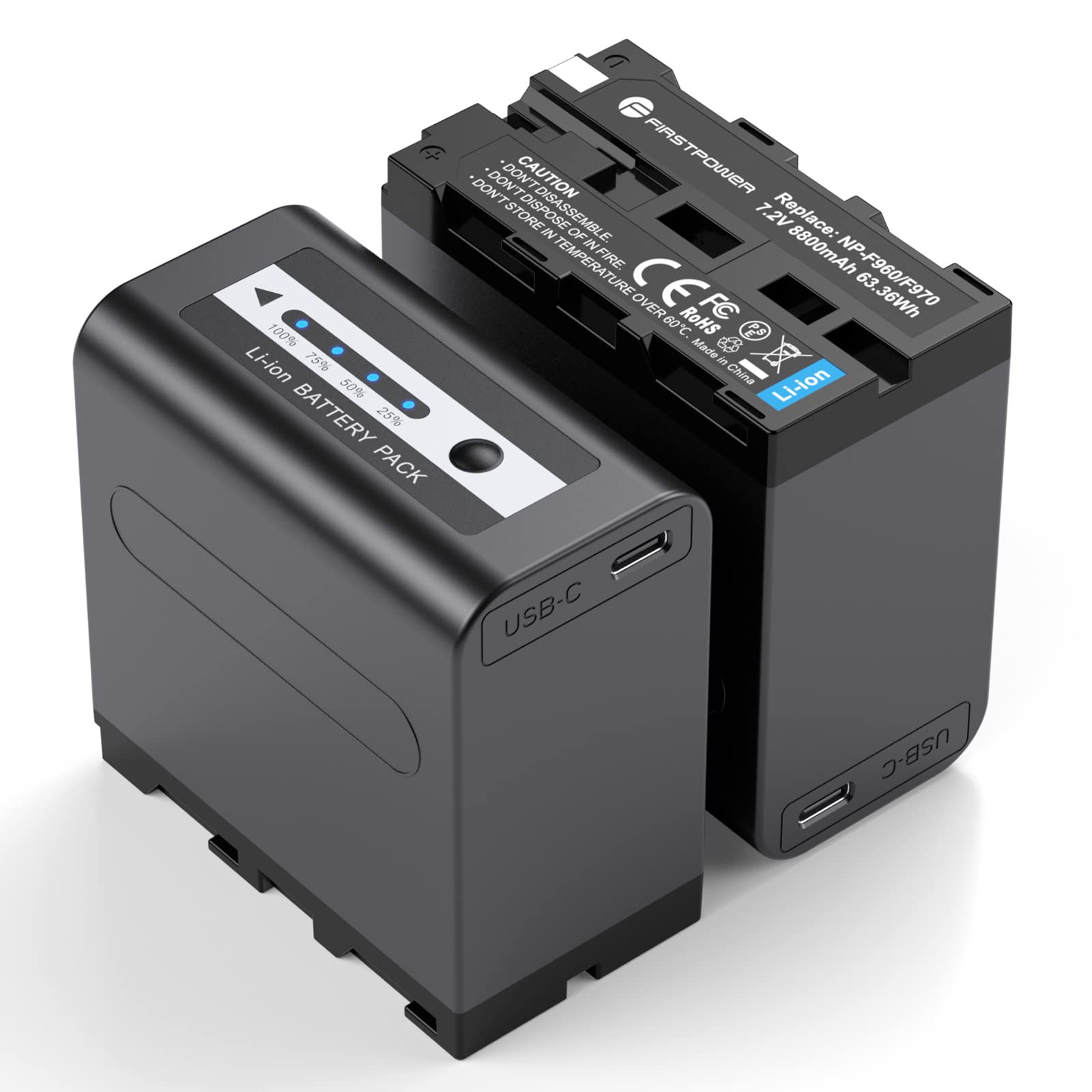 Firstpower 2 Pack Np F970 Battery With Type C Port For Sony Np F970 F960 F950 F930 F750 F550 And Sony Camcorder Video Light Moni