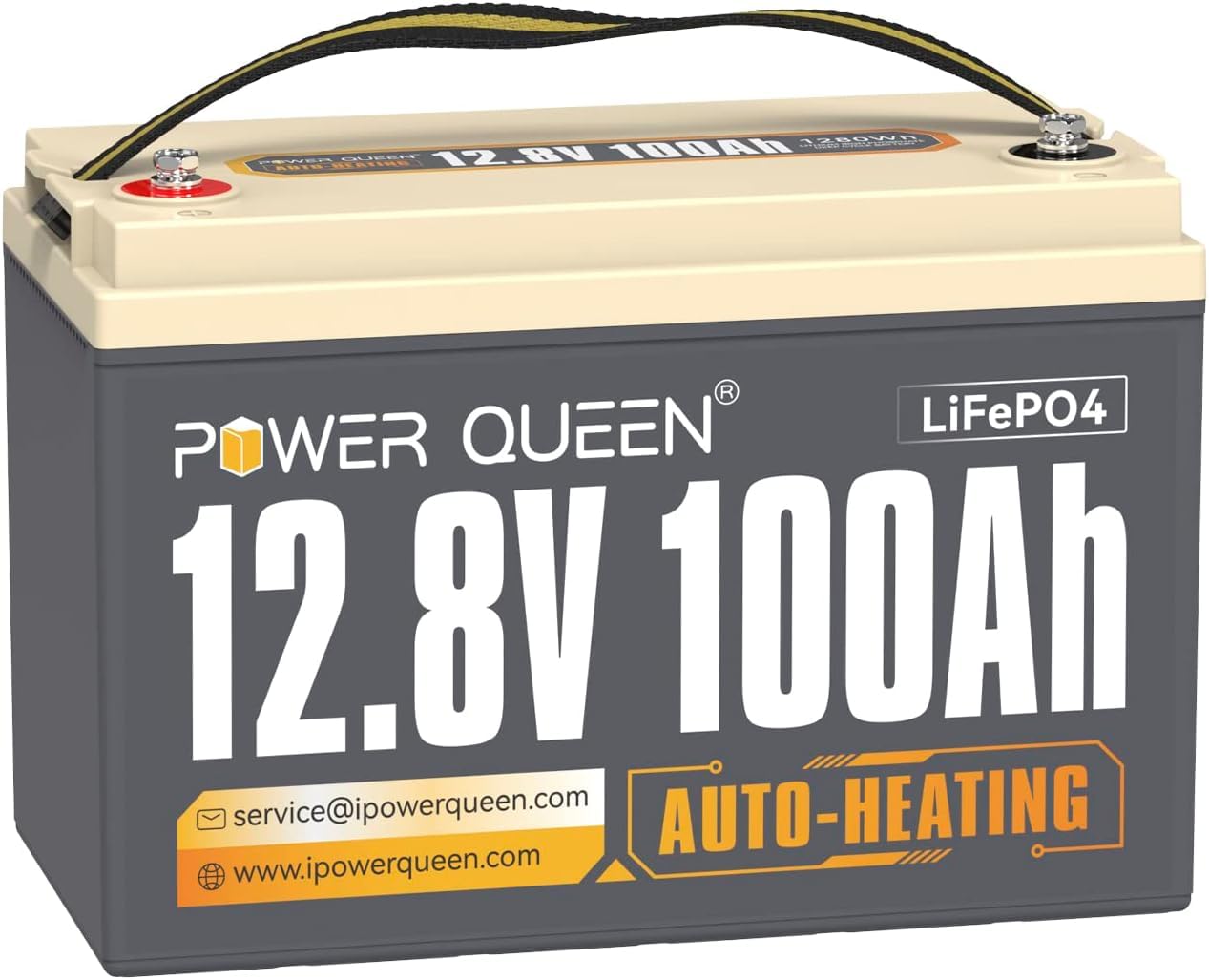 Power Queen Upgraded 12.8V 100Ah Auto-Heating Lithium Battery, Built-in 100A BMS, Low Temp Protection, Charging -4F/-20C, LiFePO