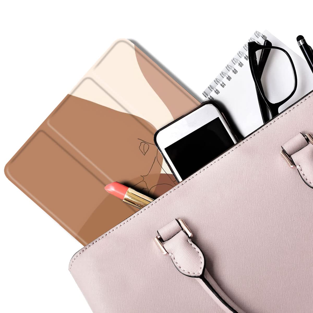 Maycari Minimalist Line Brown Case For Ipad 9.7 Inch 2017/2018 With Pencil Holder, Abstract Line Art Ipad 5Th/6Th Generation Sof