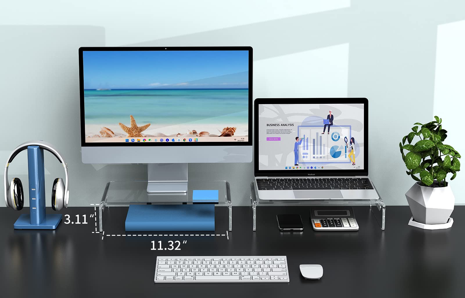 Zimilar 2 Pack Monitor Stand Riser, Acrylic Monitor Stand For Computer, Laptop, Printer, Notebook, Premium Clear Laptop Stand Ac