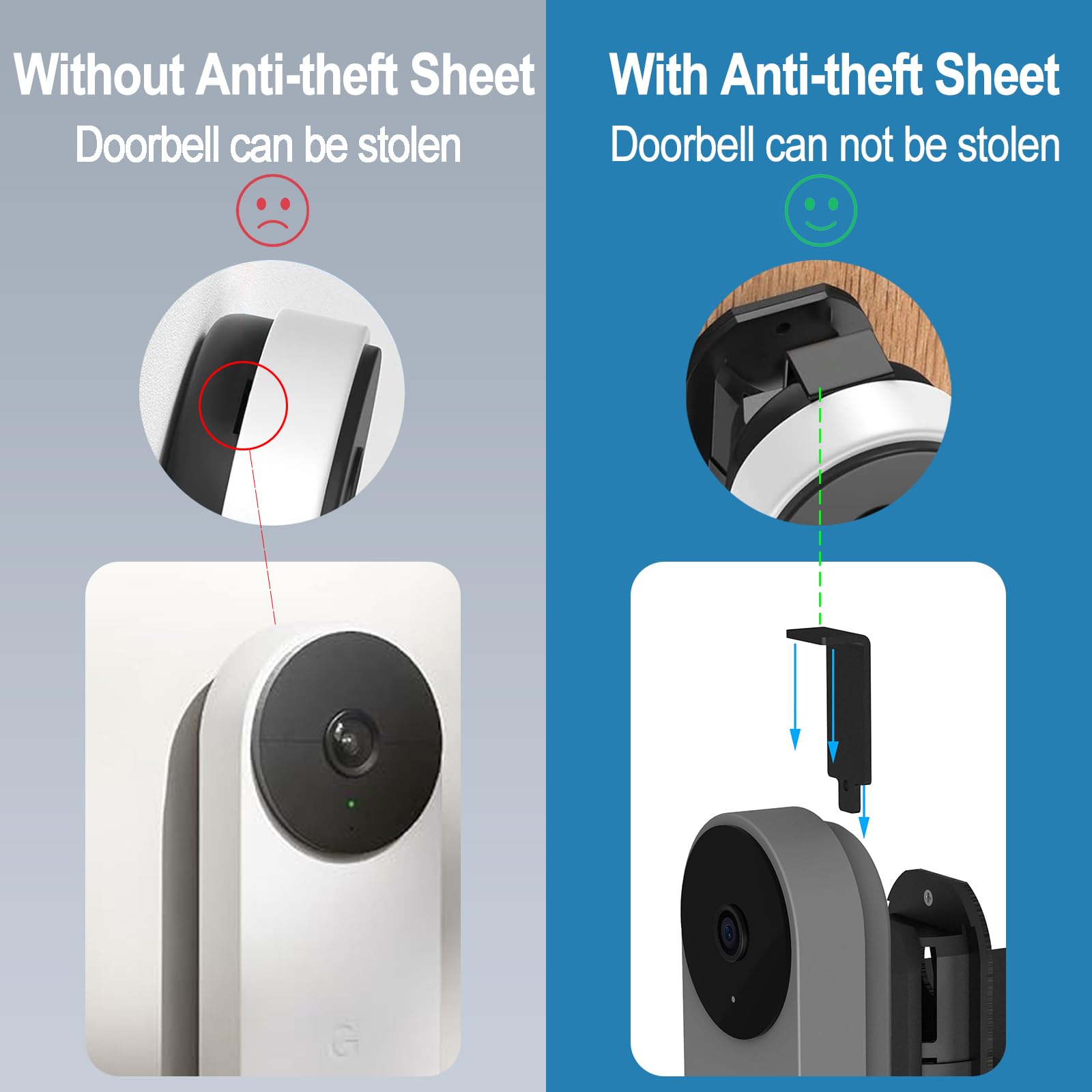 Anti Theft Adjustable Mount For Google Nest Doorbell (Battery), No Drill Mount For Google Doorbell Camera, Adjustable (45 Left A