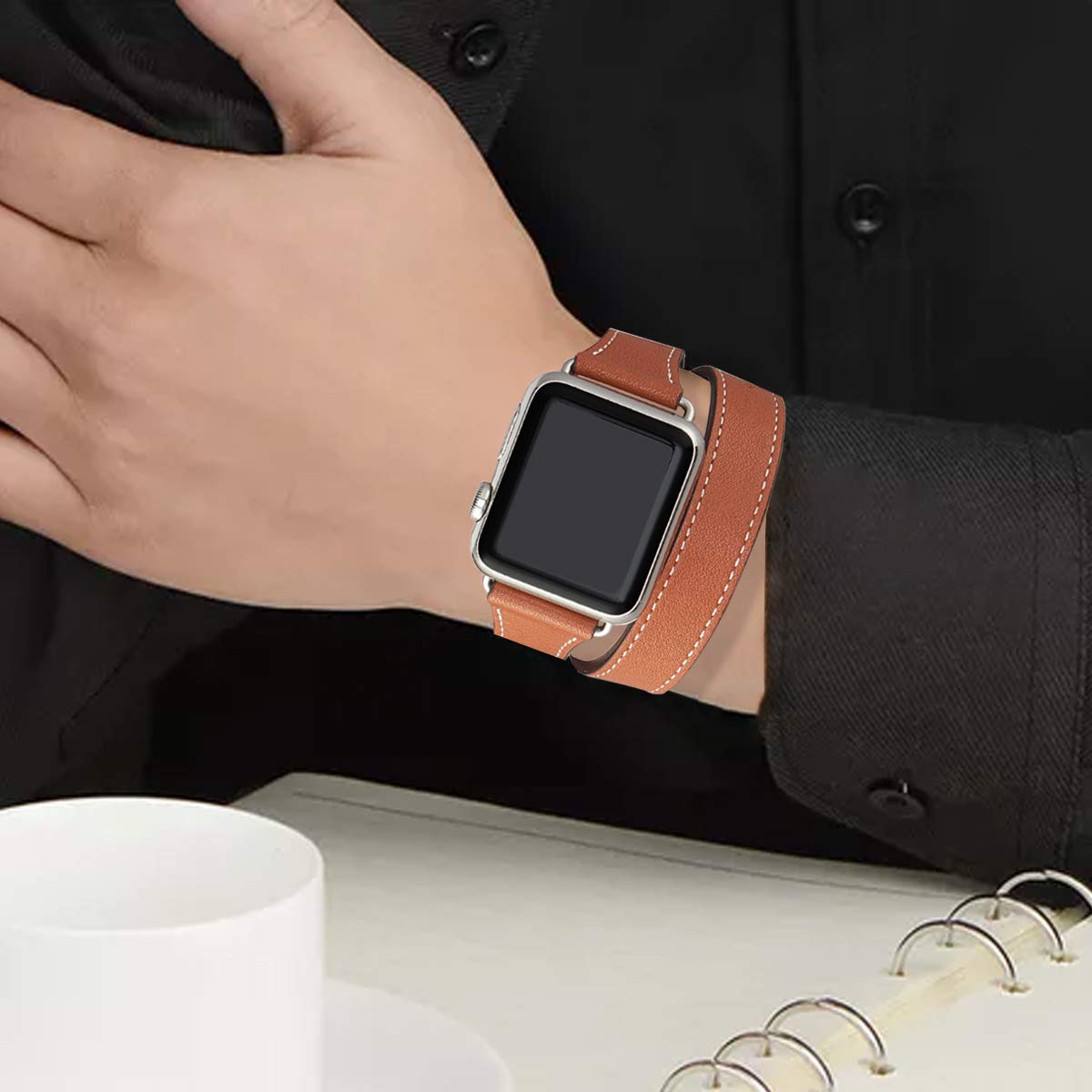 Bestig Compatible With Apple Watch Band 38Mm 40Mm 41Mm Or 42/44/45/49Mm For Women Men, Genuine Leather Double Tour Designed Slim