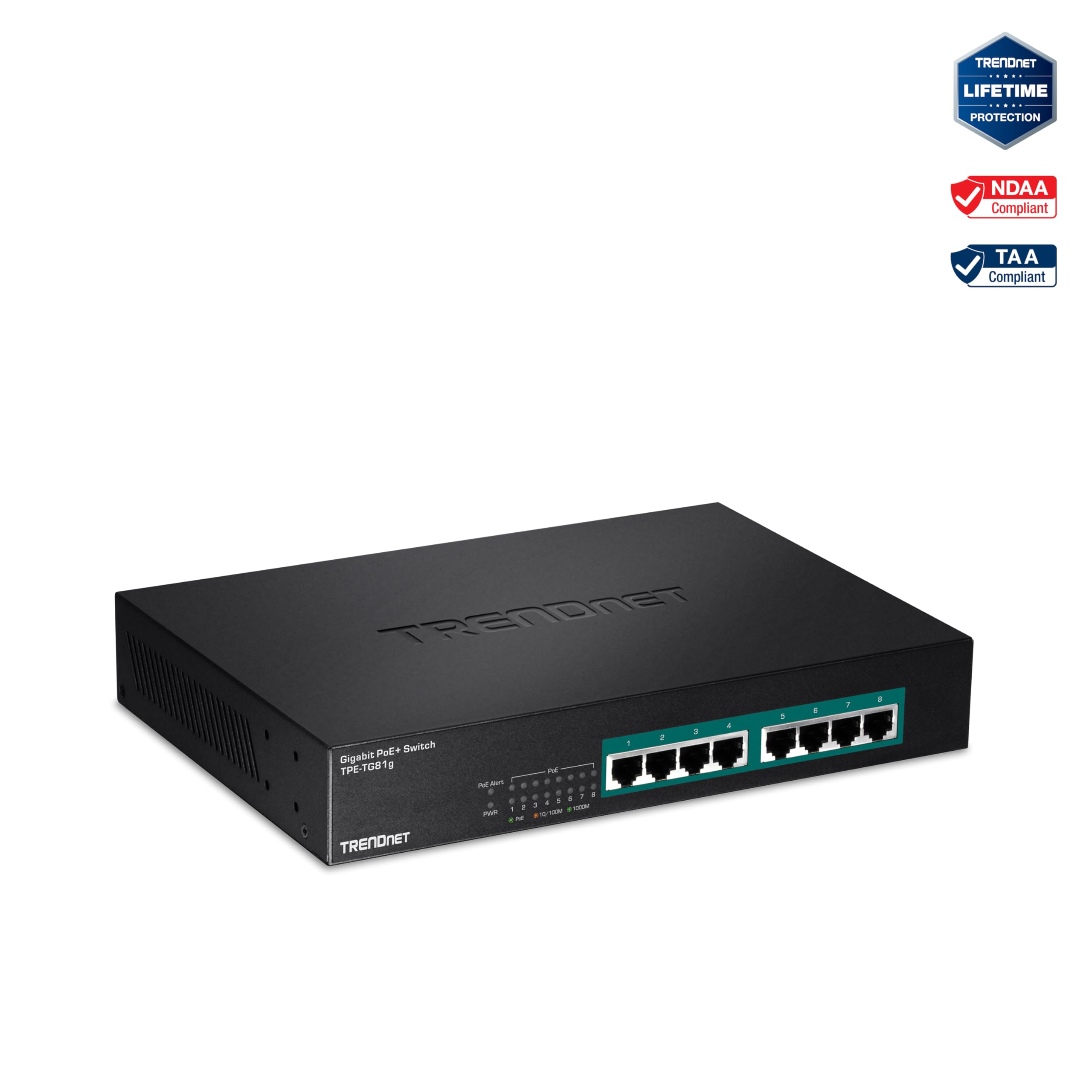 Trendnet 8 Port Gigabit Greennet Poe+ Switch, Tpe Tg81G, 8 X Gigabit Poe+ Ports, Rack Mountable, Up To 30 W Per Port With 110 W