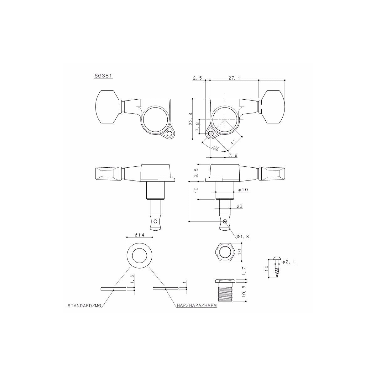 Gotoh Locking Tuners   Schaller Type   Sg381 Chrome (3 Per Side).