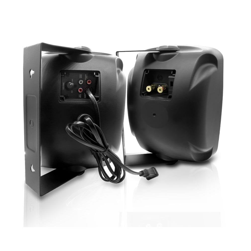 Pyle 5.25 Inch 2 Way Outdoor Waterproof Mountable Wireless Bluetooth Dual Speakers With Heavy Duty Grill Cabinet Enclosure, Blac