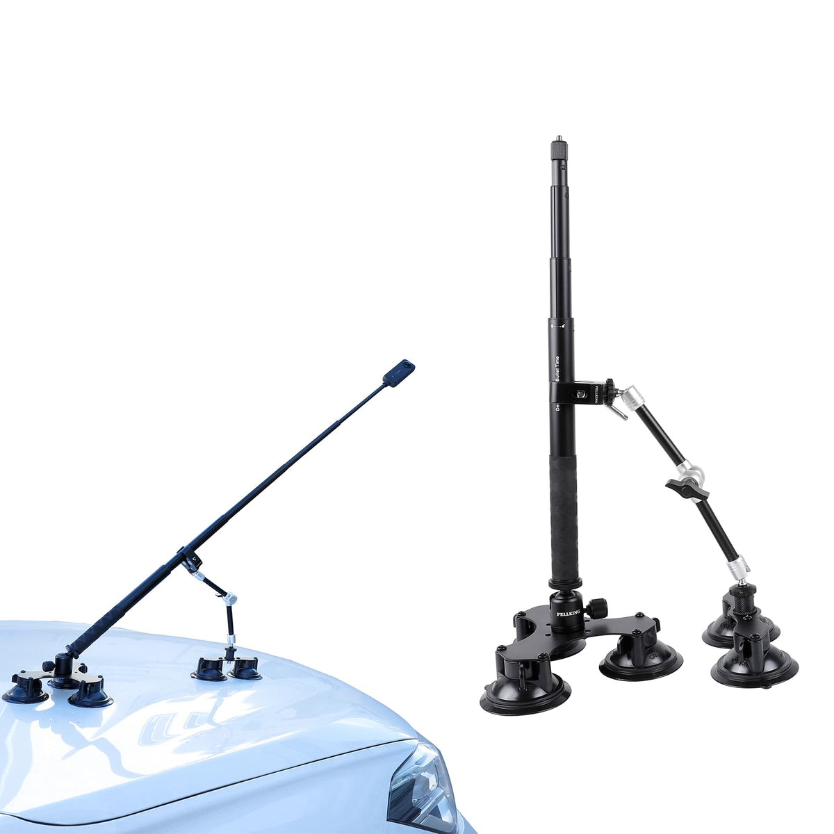 Pellking Suction Car Mount Kit For Insta360 X3, X2,Go 3, 4 In1 Suction Cups With 114Cm Selfie Stick Camera Triple Suction Mount Kit For Action Cameras,Compatible With Gopro 11,10,9,8,7(With Stick)