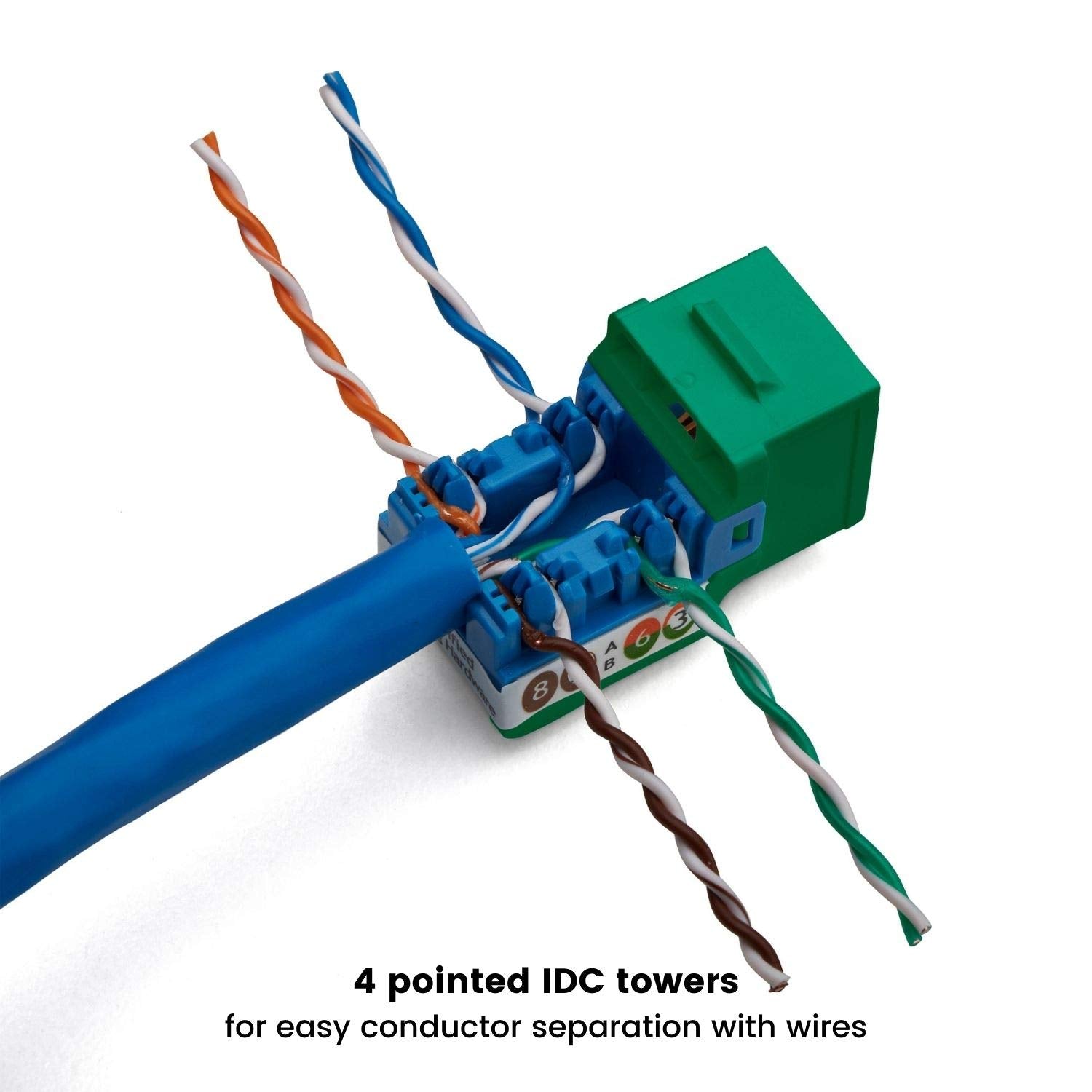Truecable Cat6A Keystone Jack, Unshielded (Utp), 90 Degree Punch Down, Poe++ (4Ppoe), Ul Listed, Etl Verified, Ansi/Tia Certified, Modular Rj45 Female, Green, 24 Pack