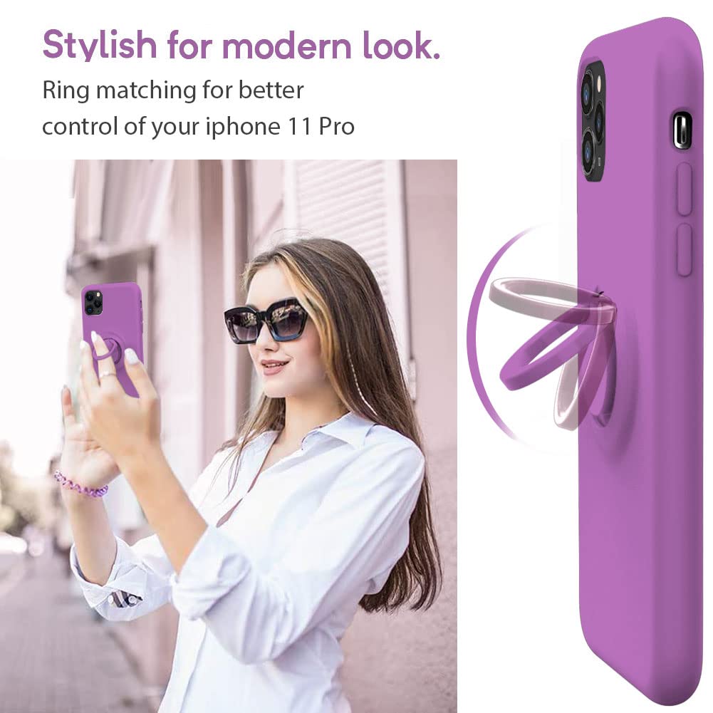 Mocca For Iphone 11 Pro Case With Ring Kickstand | Anti Scratch | Soft Microfiber Lining | Full Body Shockproof Protective Silic